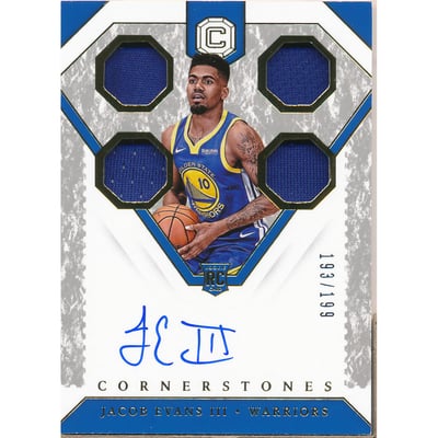 2018-19 Panini Cornerstones #175 Jacob Evans III JSY AU RC
