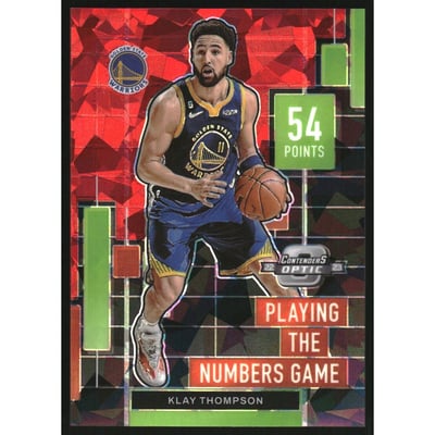 2022-23 Panini Contenders Optic Playing the Numbers Game Red Cracked Ice #9 Klay Thompson