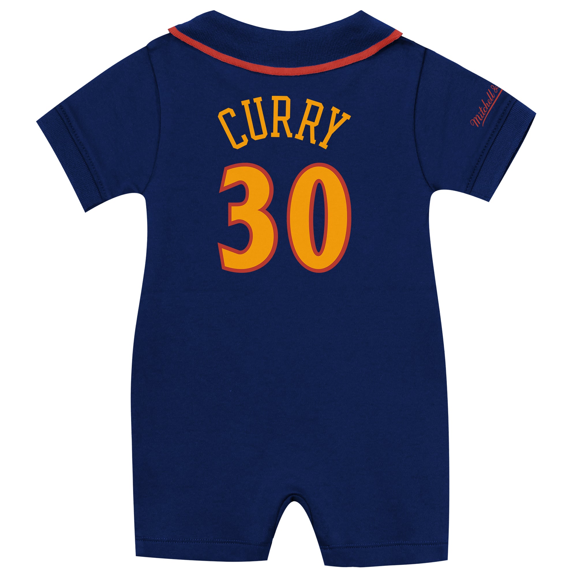 Infant Mitchell & Ness Stephen Curry Navy Golden State Warriors Retro Roots Player Rugby Romper