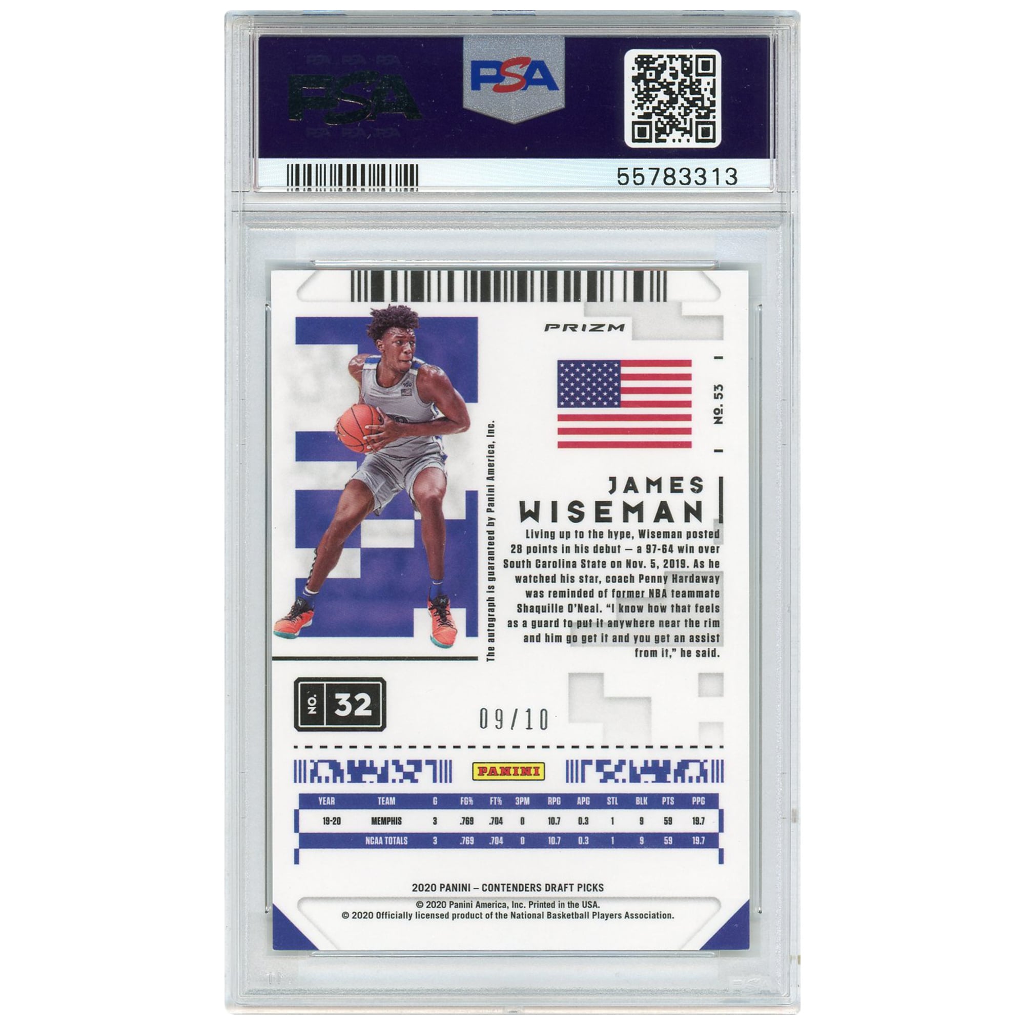 James Wiseman Golden State Warriors Autographed 2020 Panini
