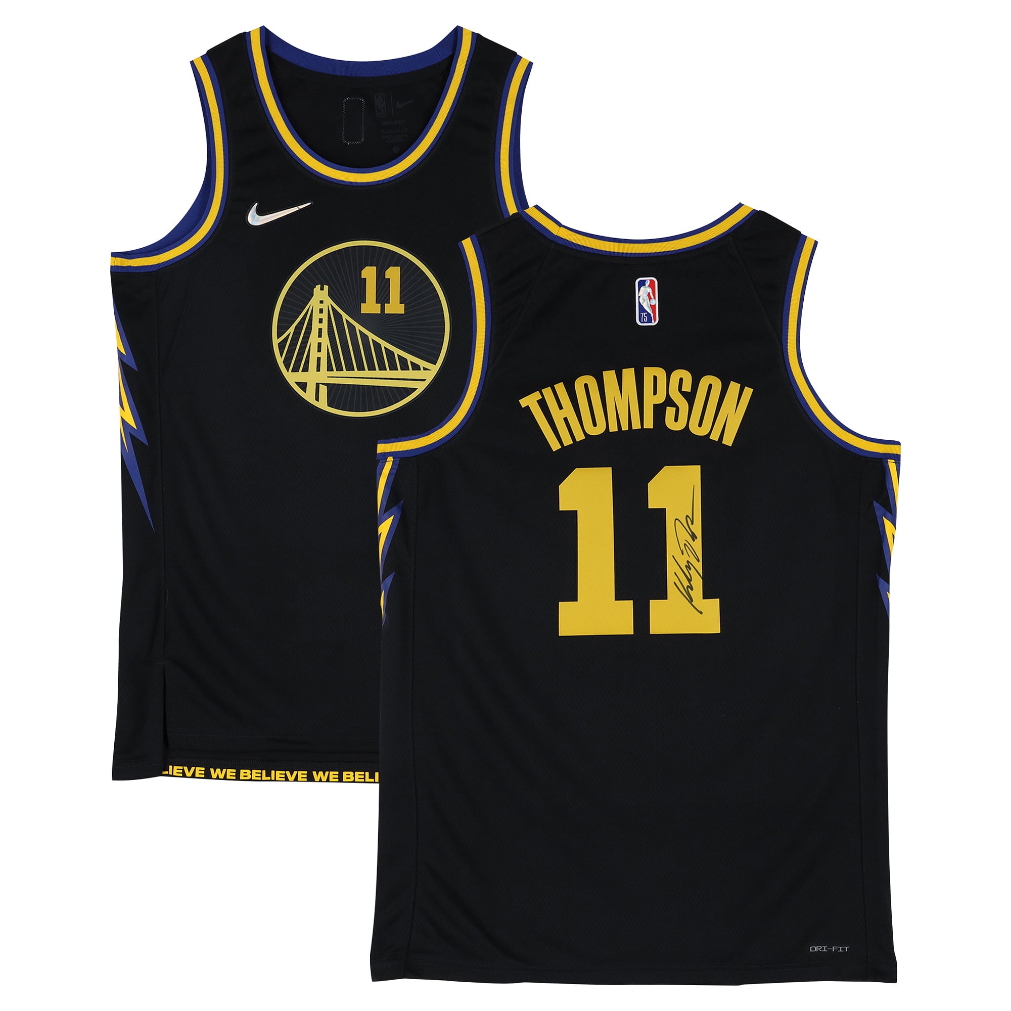 Maillot Nike City Edition Swingman noir autographié par Klay Thompson des Golden State Warriors (saison 2021-2022)
