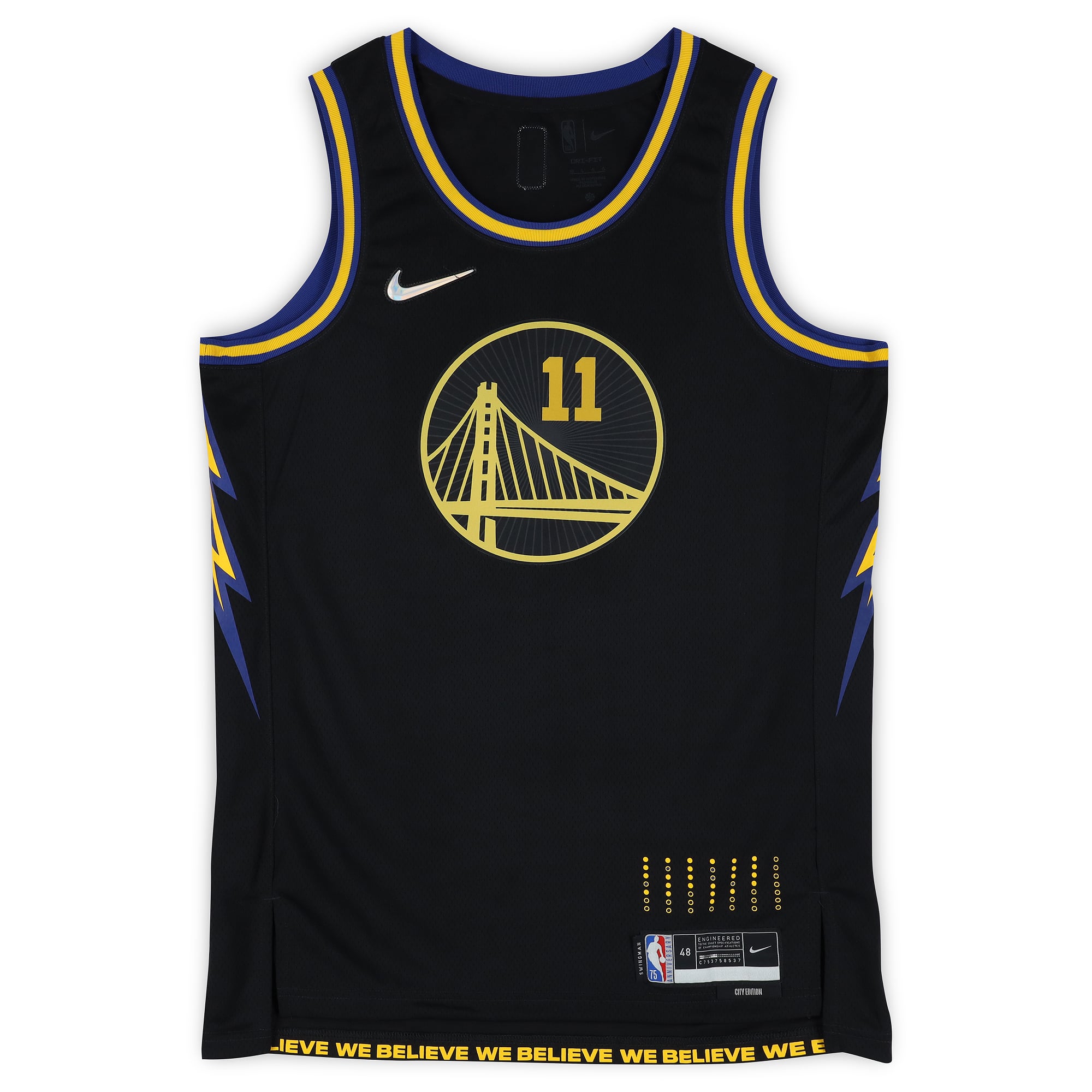 Maillot Nike City Edition Swingman noir autographié par Klay Thompson des Golden State Warriors (saison 2021-2022)