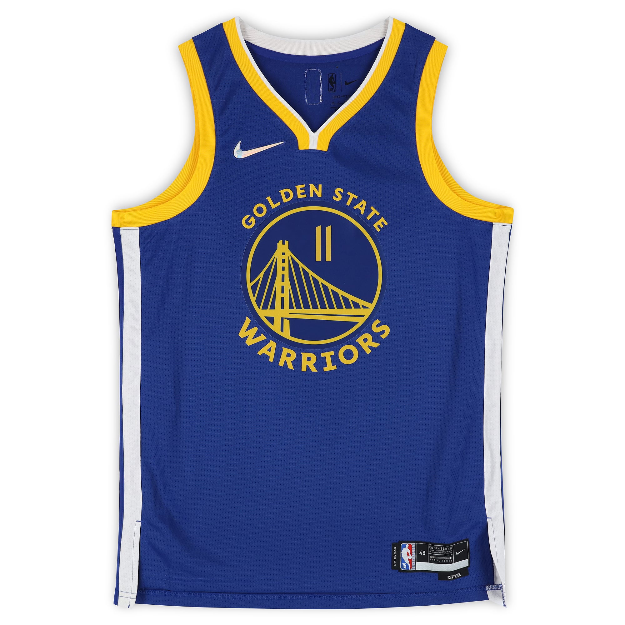 Maillot Swingman Nike Icon Edition Royal 75e anniversaire de la NBA, autographié par Klay Thompson des Golden State Warriors, avec inscription « Killa Klay ».