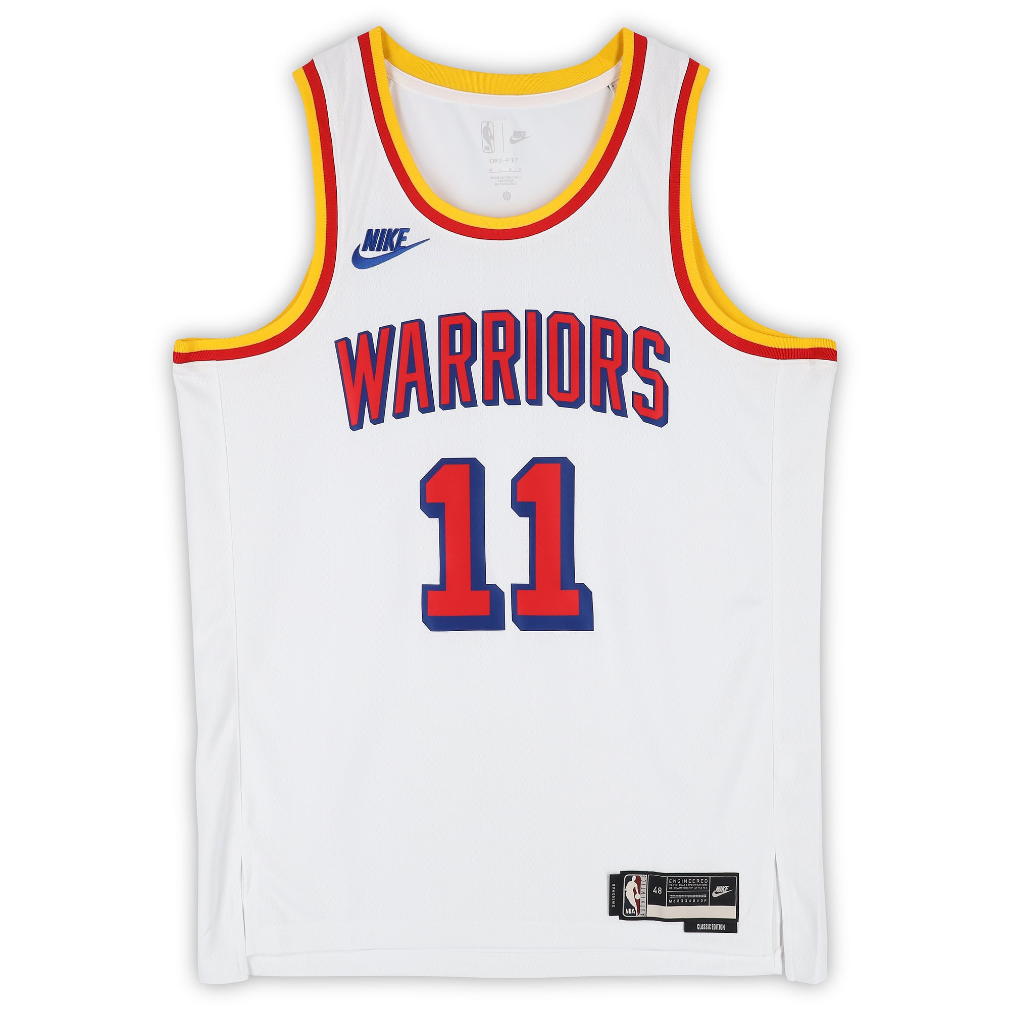 Maillot blanc Nike Association Swingman autographié par Klay Thompson des Golden State Warriors, avec inscription « 4X Champion ».