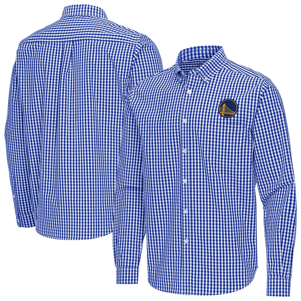 golden state warriors dress shirt Men's Antigua Royal Ellis Woven Tri-Blend Button-Down Size: Medium Mens apparel