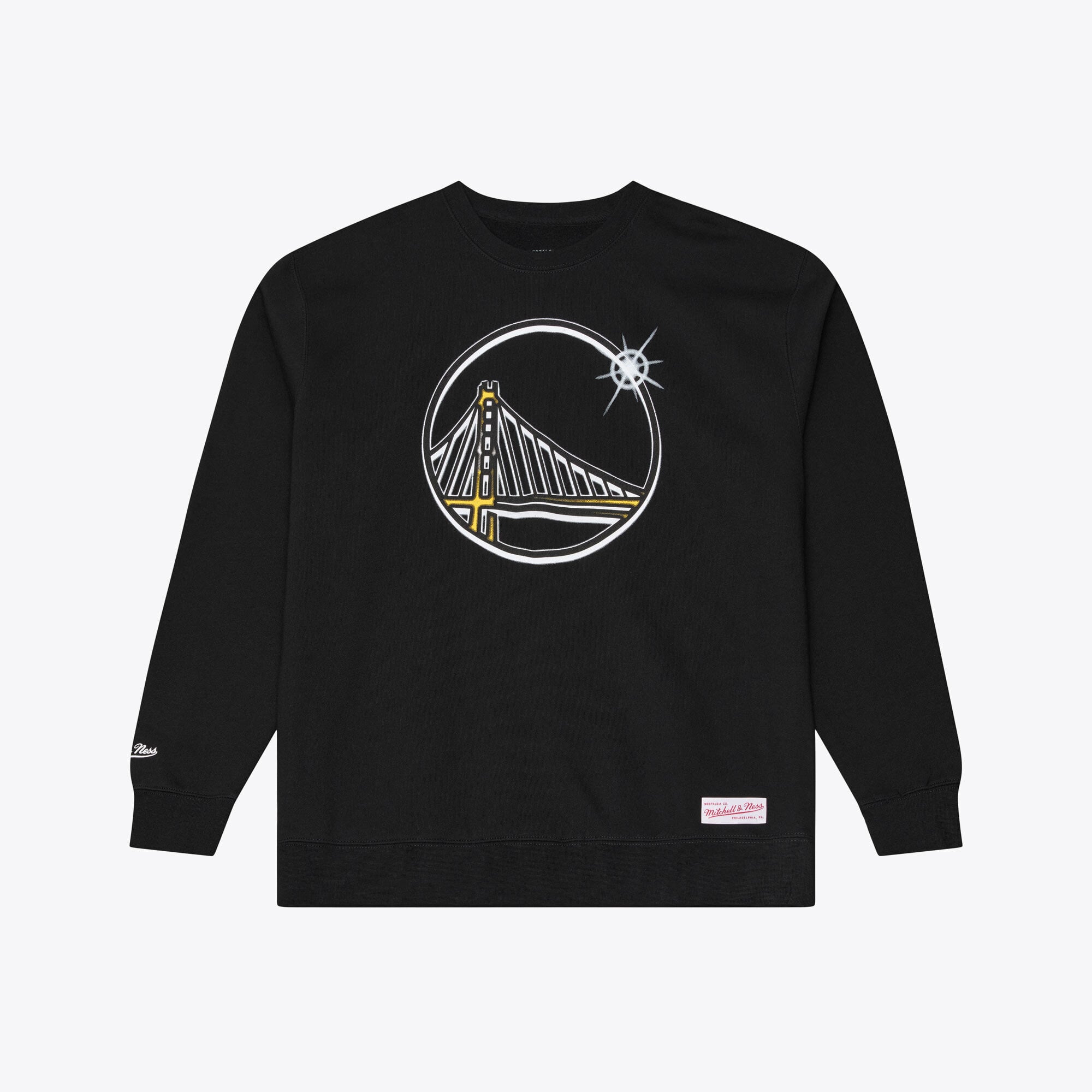 Sweat-shirt Mitchell & Ness noir pour homme, motif Golden State Warriors, effet aérographe