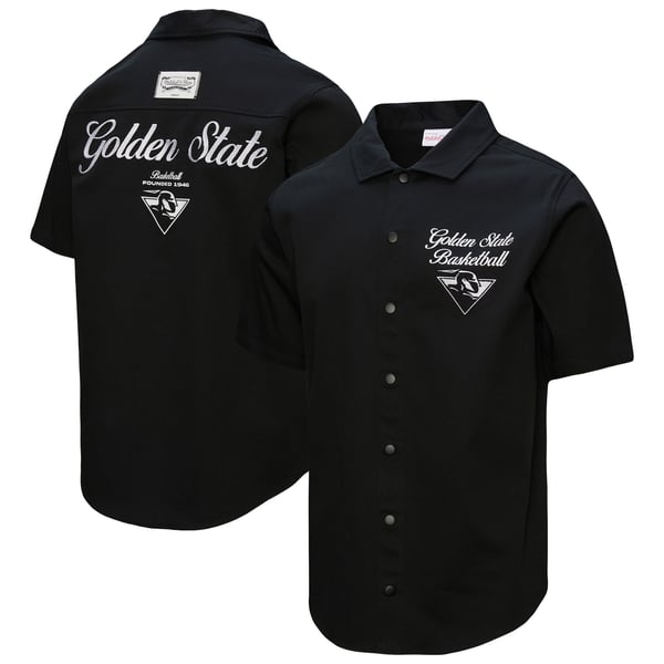 golden state warriors dress shirt Men's Mitchell & Ness Black Hardwood Classics Camp Size: Medium Mens apparel