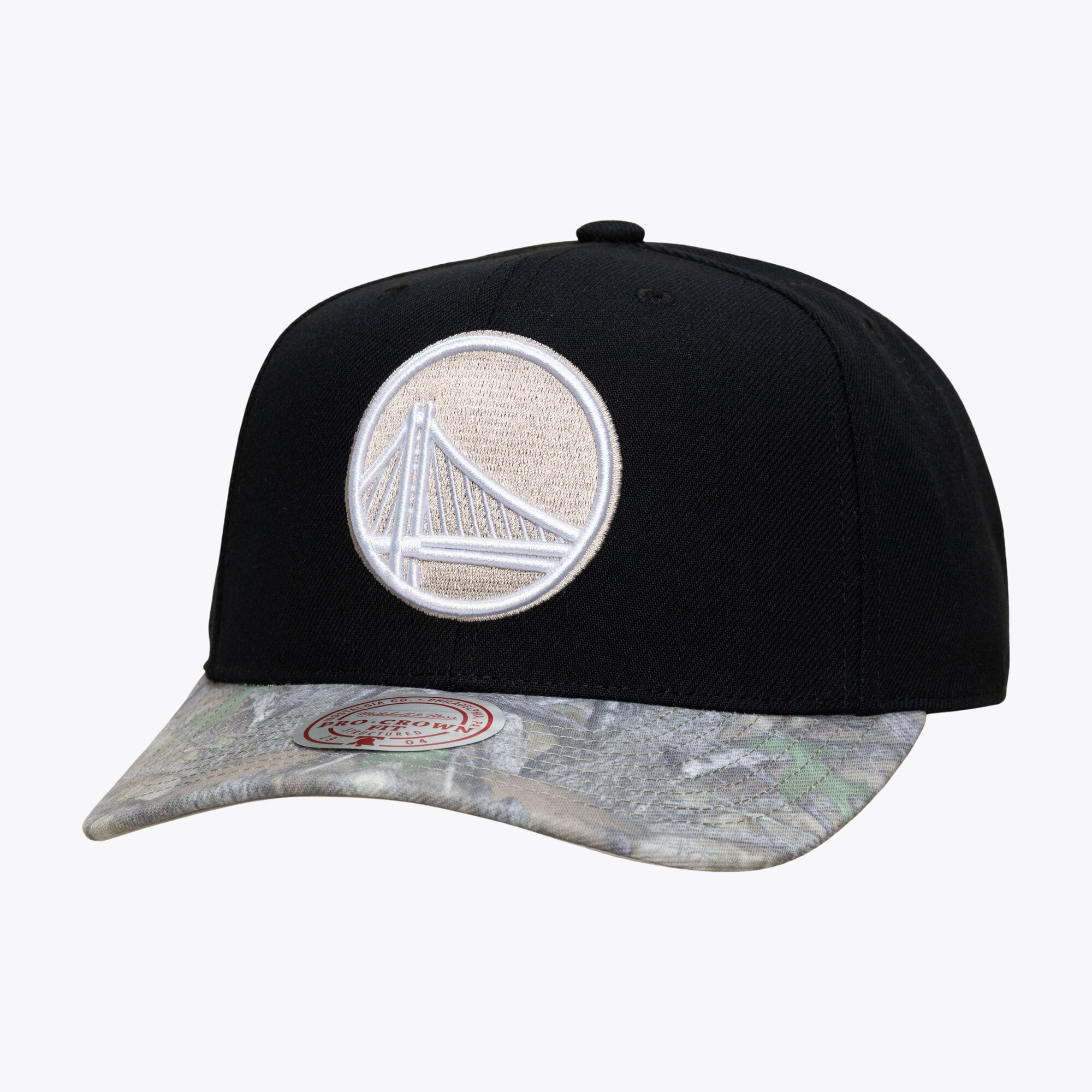 Casquette snapback Mitchell & Ness pour homme, noire/camouflage, Golden State Warriors Midnight Timber Pro Crown