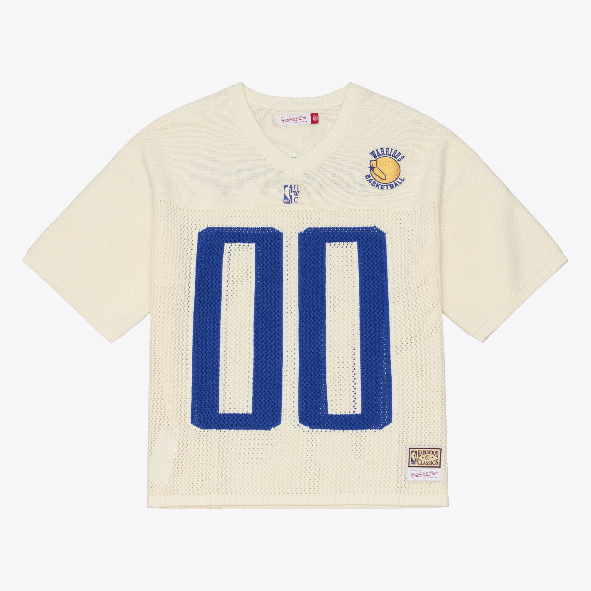 Men's Mitchell & Ness Cream Golden State Warriors Hardwood Classics Retro Roots Short Sleeve Sweater Jersey