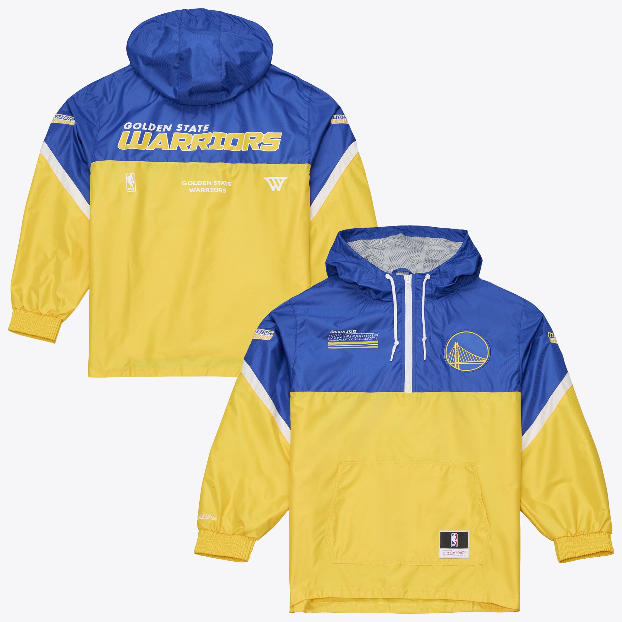 Veste coupe-vent demi-zip Mitchell & Ness Golden State Warriors à carreaux triples dorés pour homme