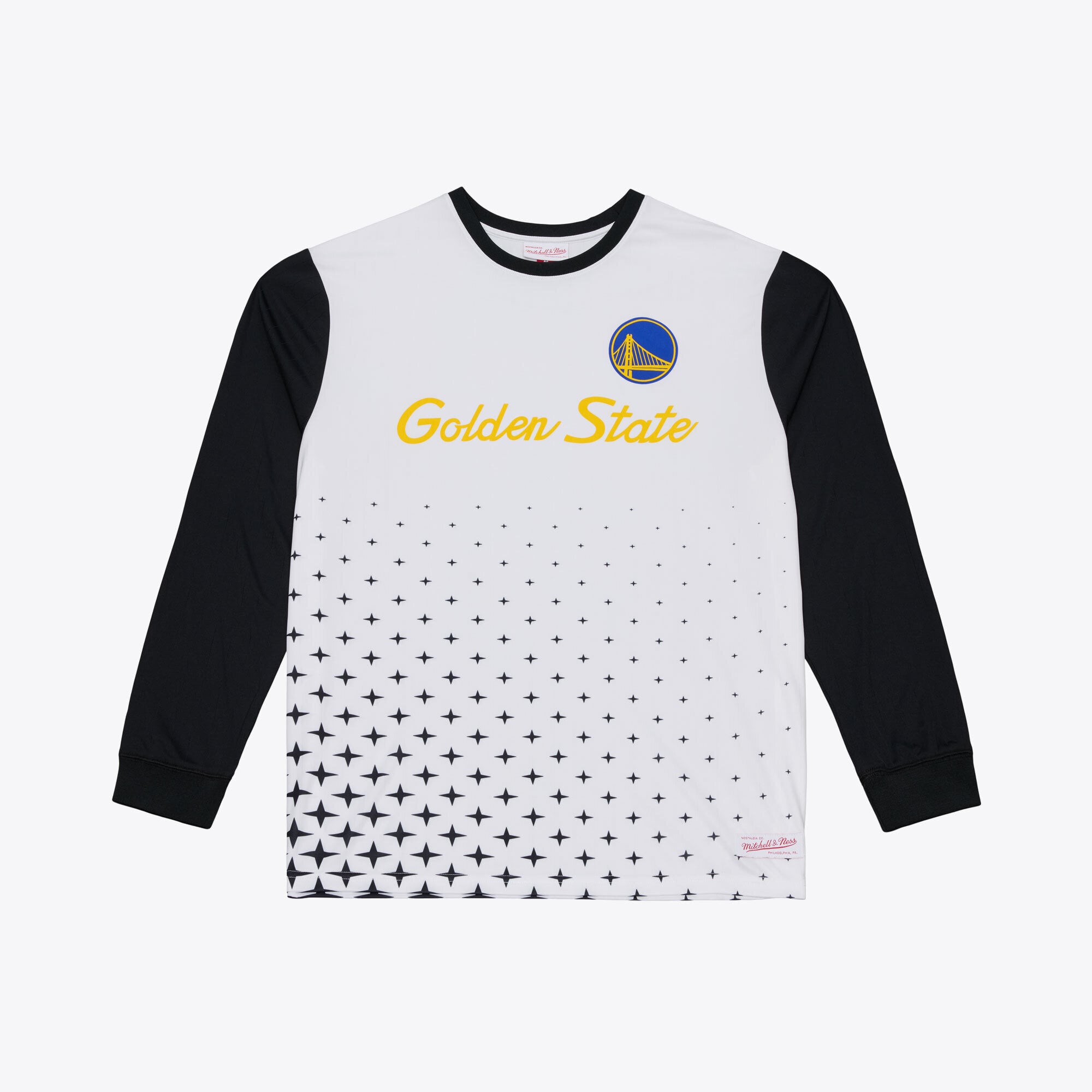 Men's Mitchell & Ness White Golden State Warriors Long Sleeve Polo Jersey