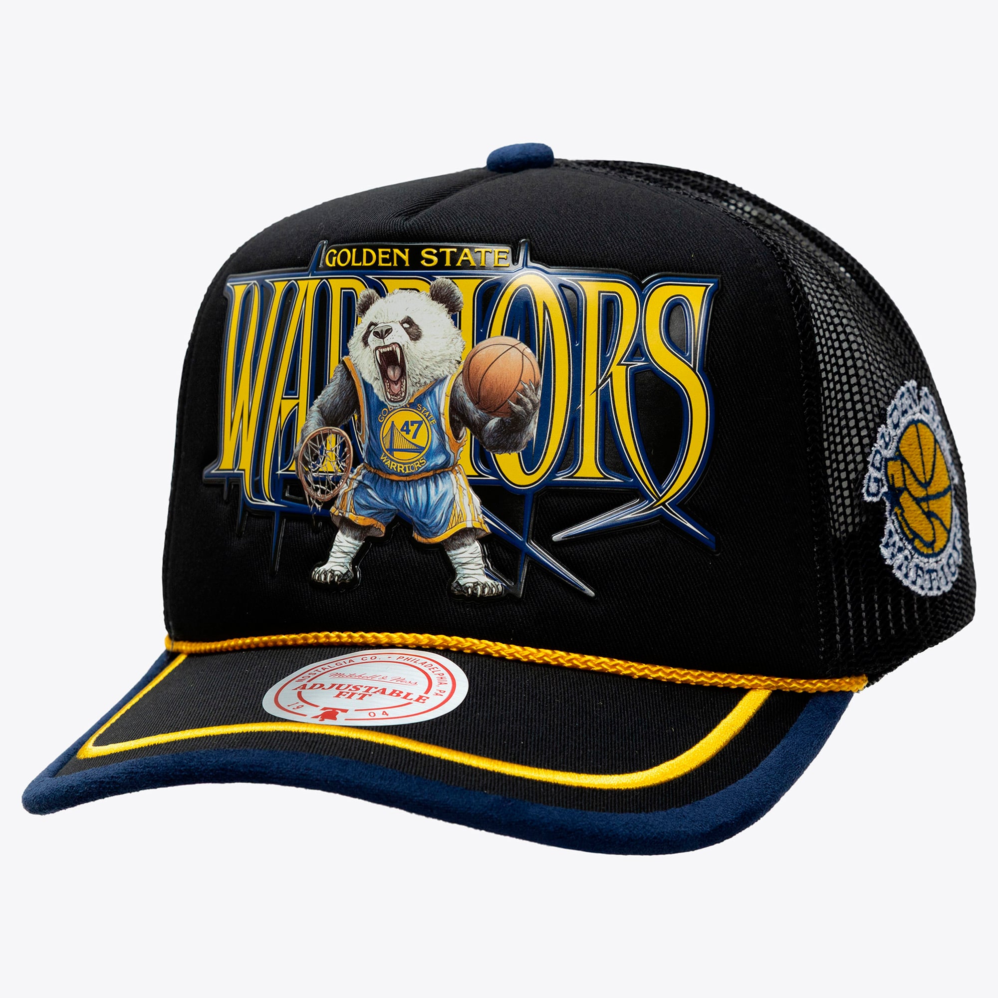 Men's Golden State Warriors Mitchell & Ness x LRG Black Hardwood Classics Trucker Adjustable Hat
