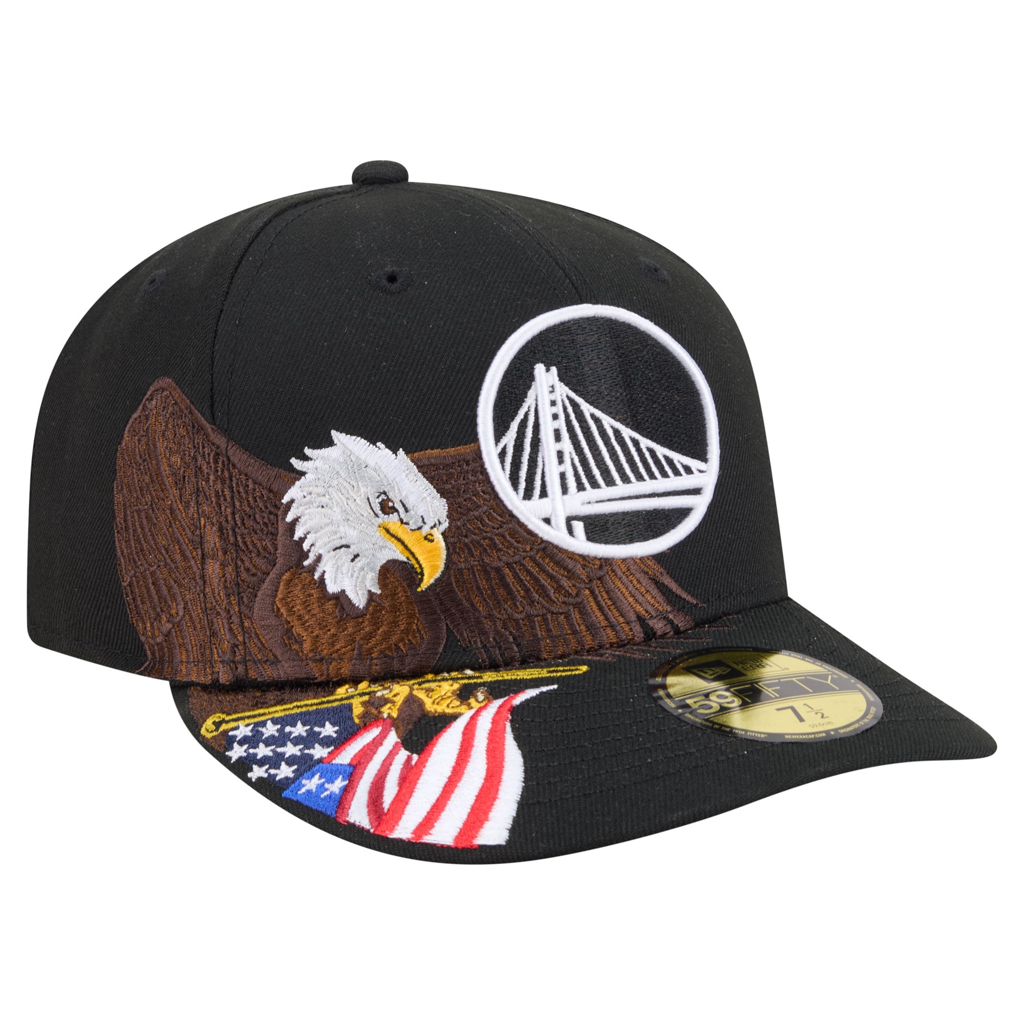 Men's Golden State Warriors New Era Black Freedom Pre-Curved 59FIFTY Fitted Hat