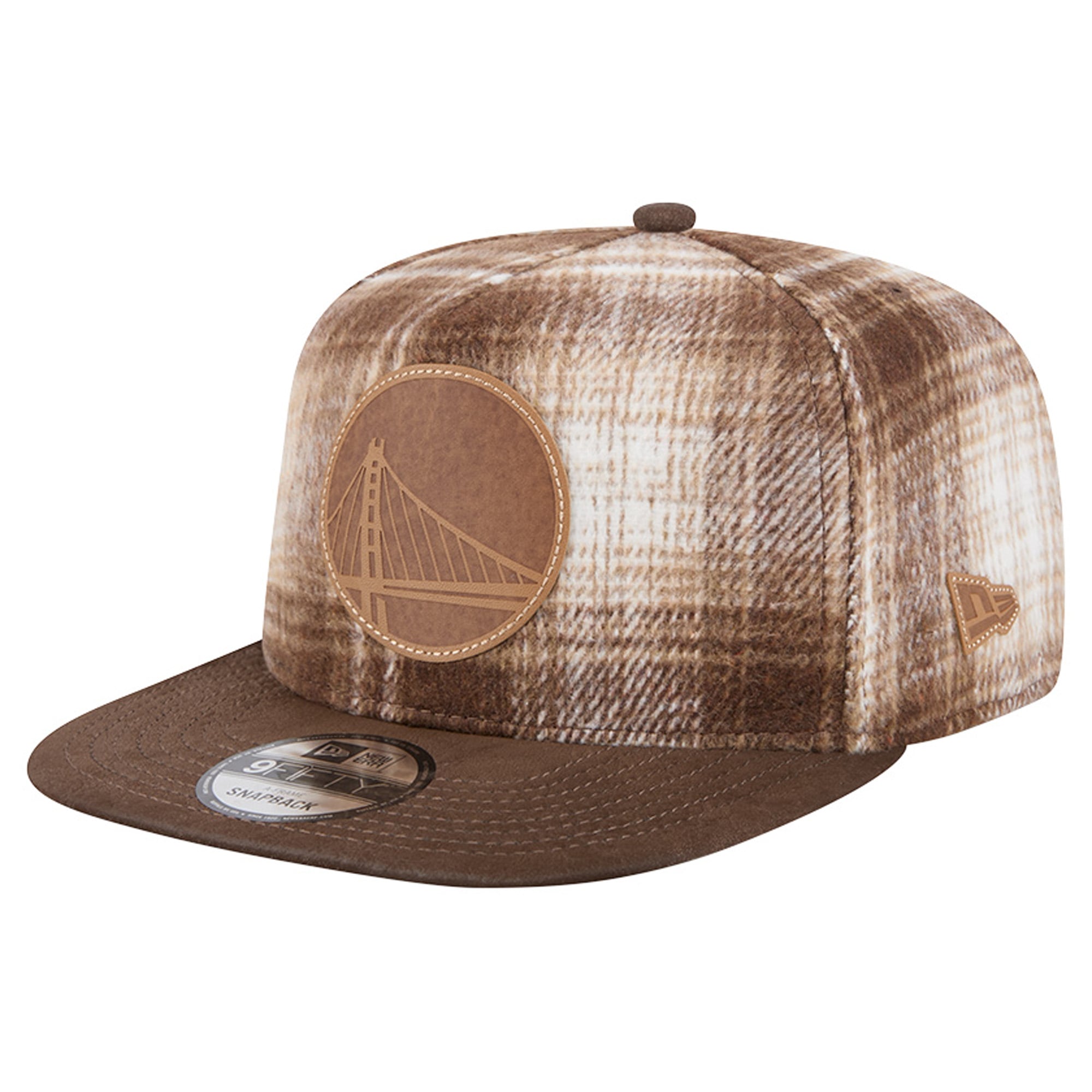 Men's New Era Brown Golden State Warriors Plaid 9FIFTY A-Frame Adjustable Hat