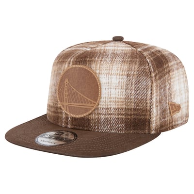 Golden State Warriors New Era Plaid 9FIFTY A-Frame Adjustable Hat - Brown