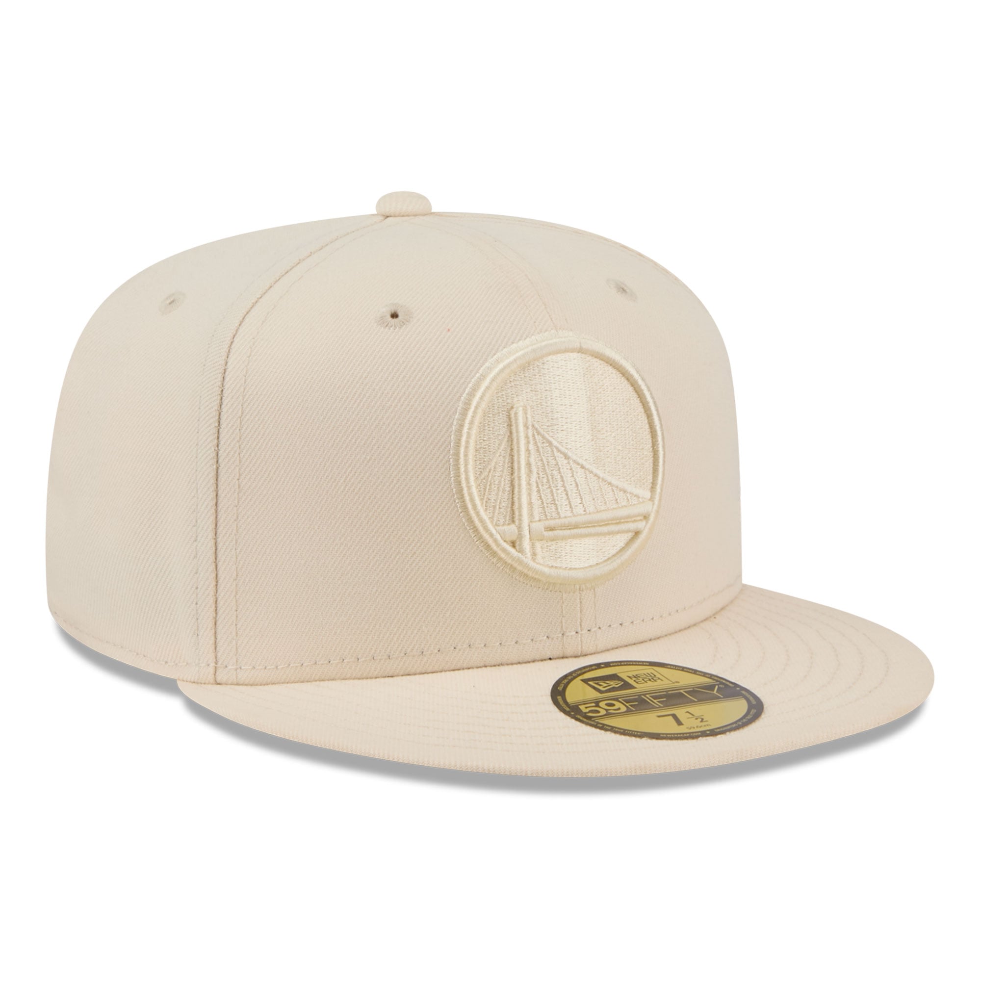 Casquette ajustée New Era 59FIFTY crème pour homme, collection Golden State Warriors.