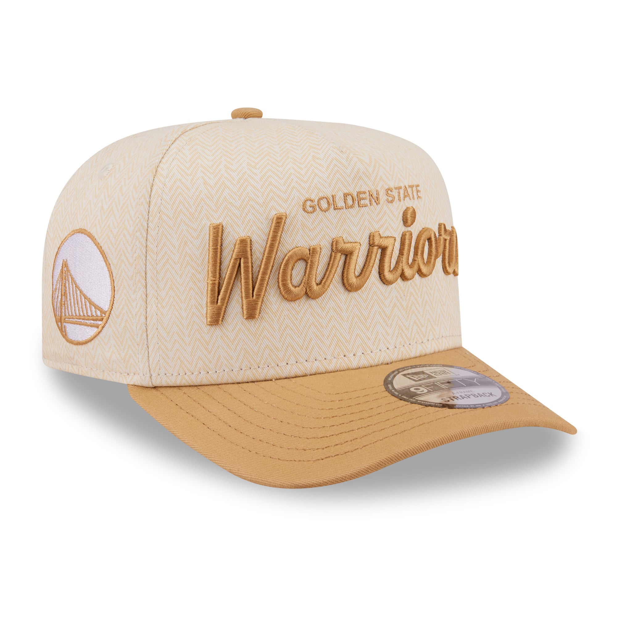 Men's Golden State Warriors New Era Cream Herringbone 9FIFTY A-Frame Snapback Hat