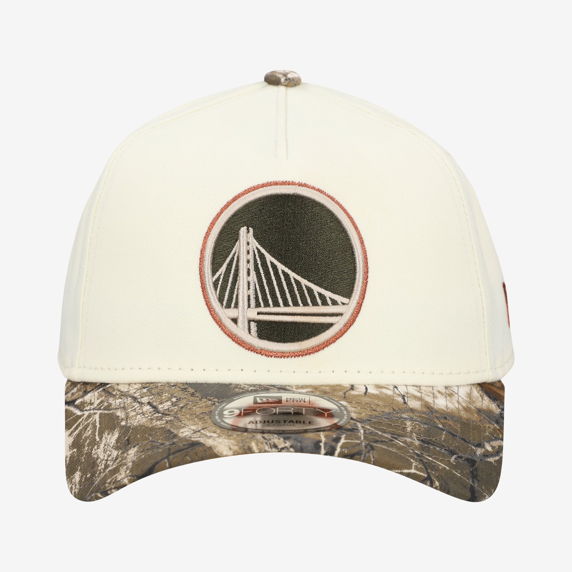 Men's New Era Cream Golden State Warriors Realtree Chrome Two-Tone 9FORTY A-Frame Adjustable Hat
