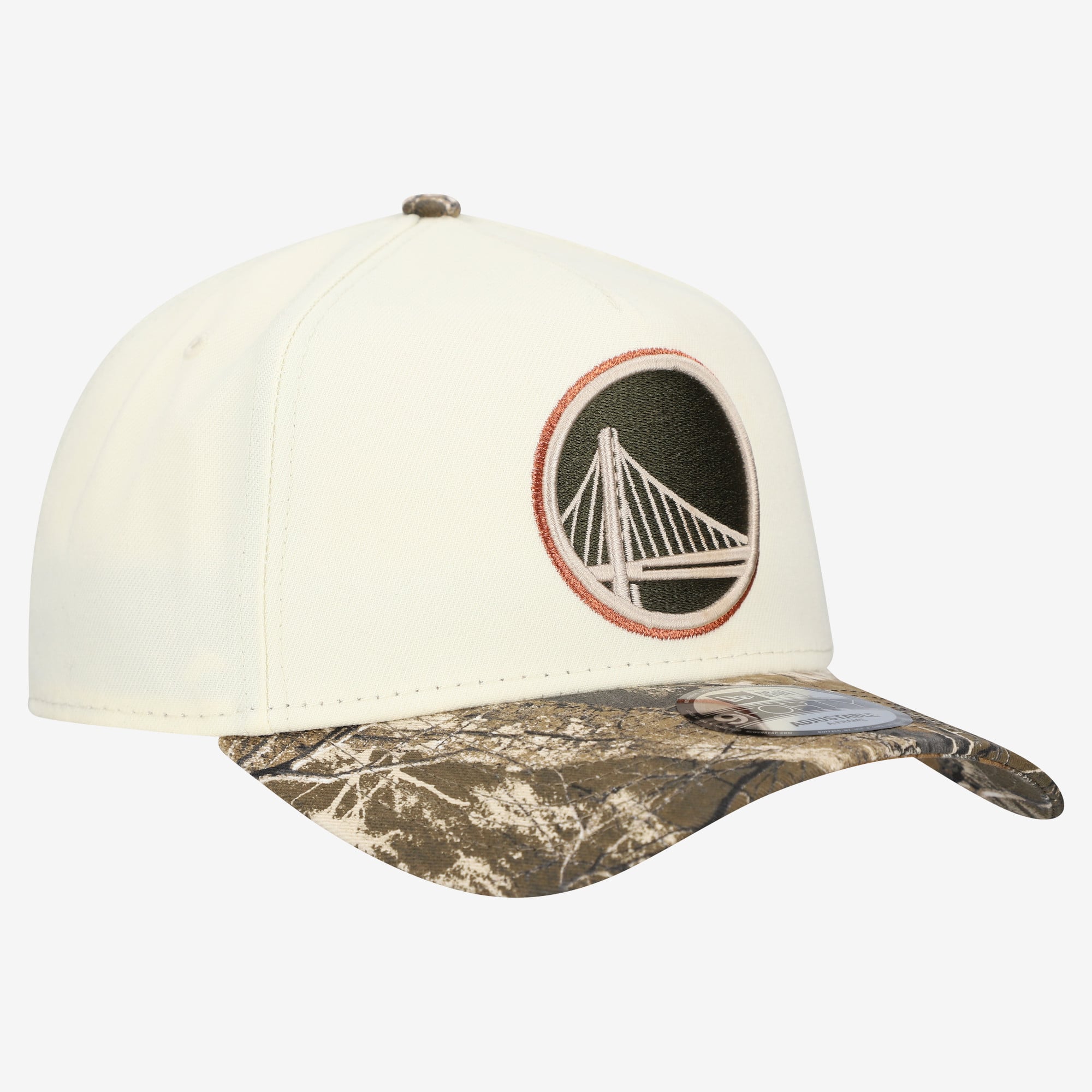 Men's New Era Cream Golden State Warriors Realtree Chrome Two-Tone 9FORTY A-Frame Adjustable Hat