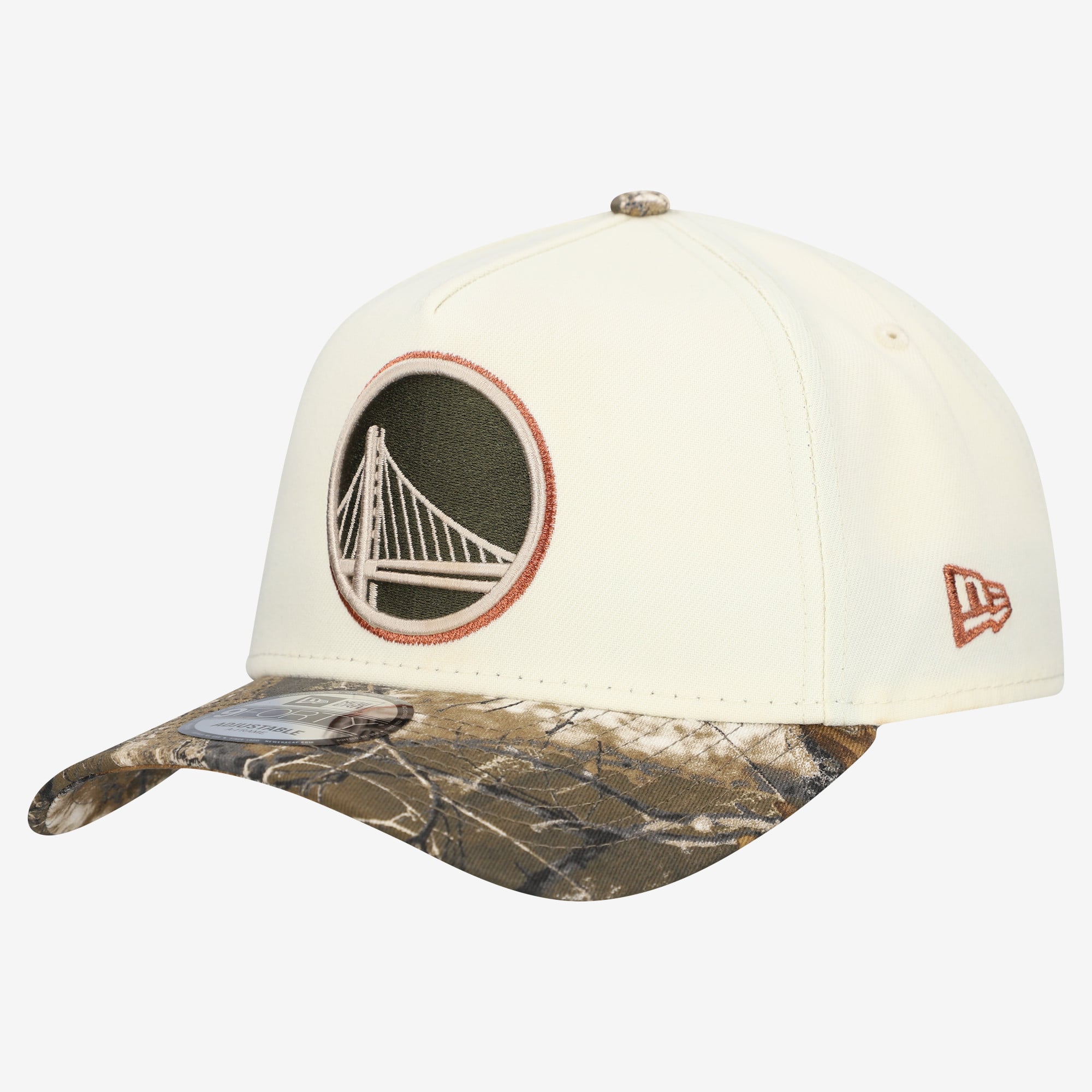Men's Golden State Warriors New Era Cream Realtree Chrome Two-Tone 9FORTY A-Frame Adjustable Hat