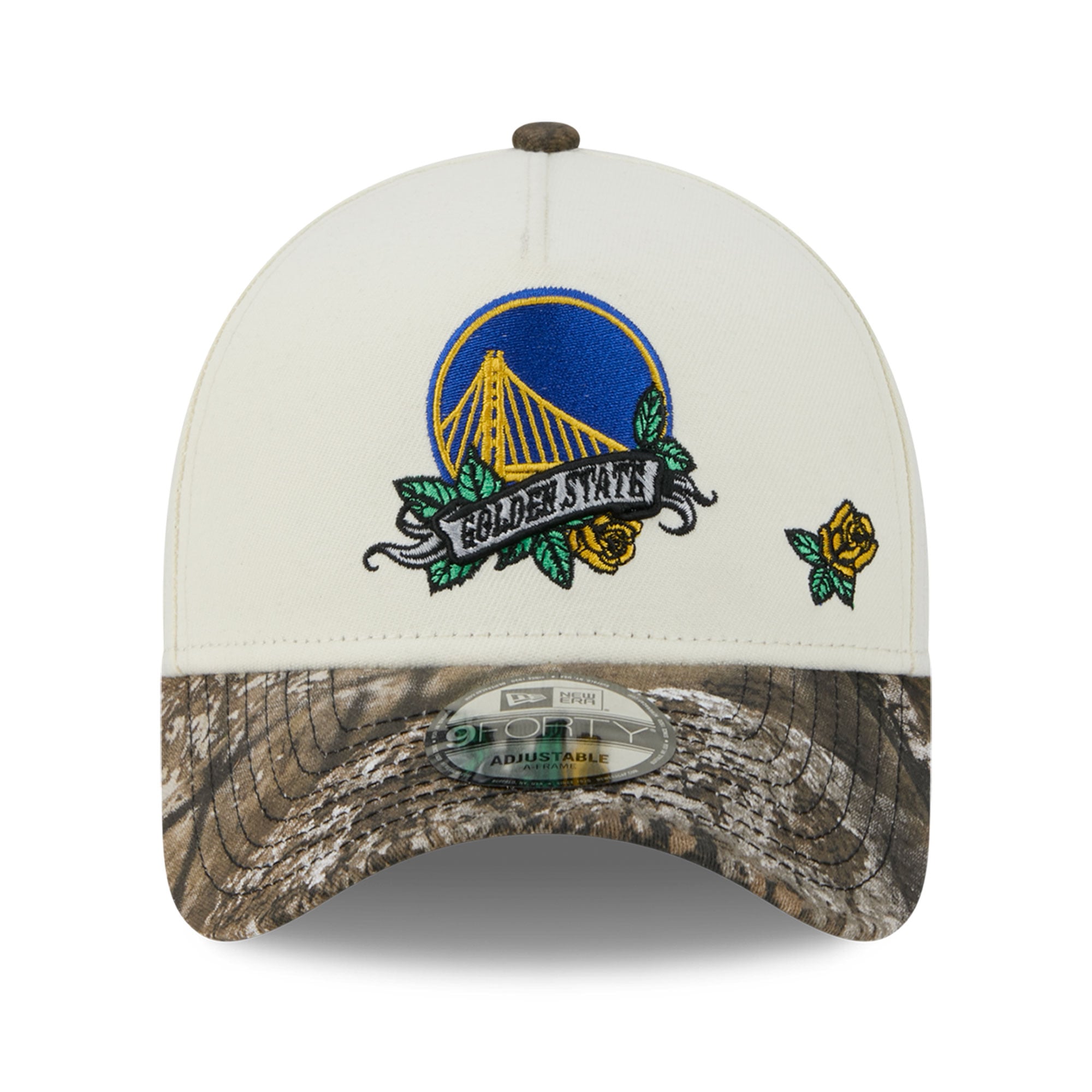 Casquette ajustable New Era 9FORTY A-Frame crème/camouflage Golden State Warriors Rose Banner pour homme