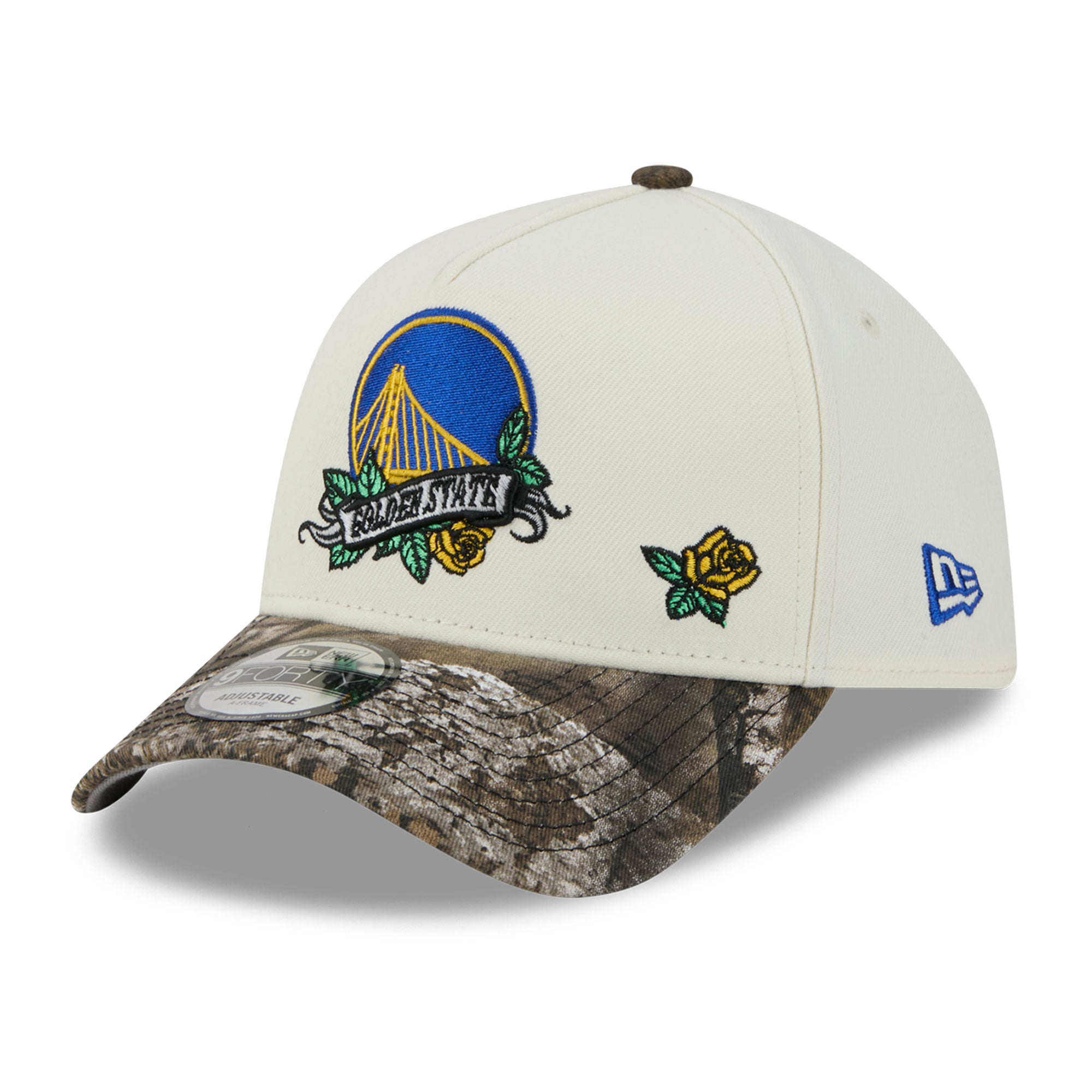 Casquette ajustable New Era 9FORTY A-Frame crème/camouflage Golden State Warriors Rose Banner pour homme