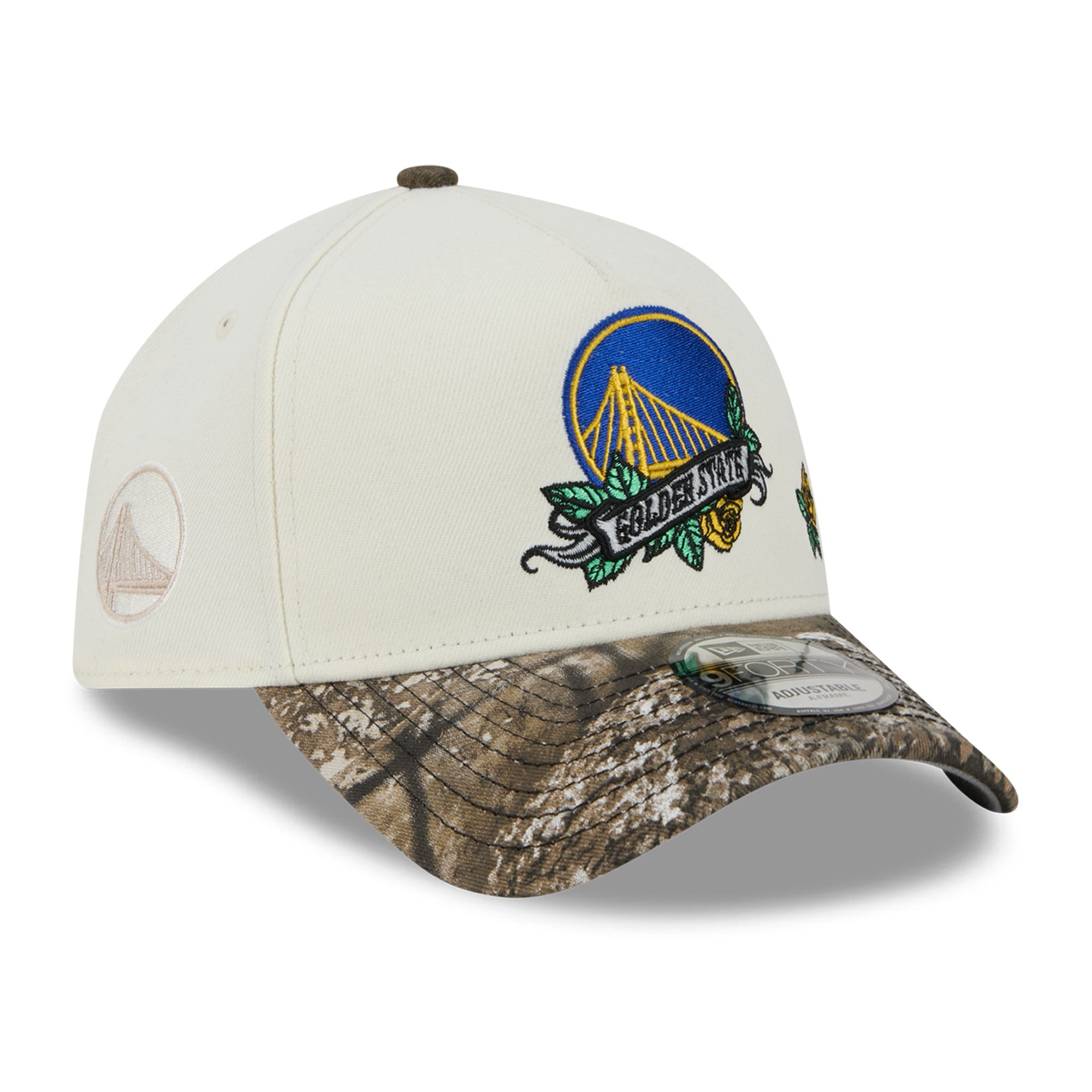 Casquette ajustable New Era 9FORTY A-Frame crème/camouflage Golden State Warriors Rose Banner pour homme