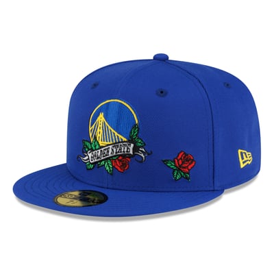  Golden State Warriors New Era Rose Banner 59FIFTY Fitted Hat - Royal