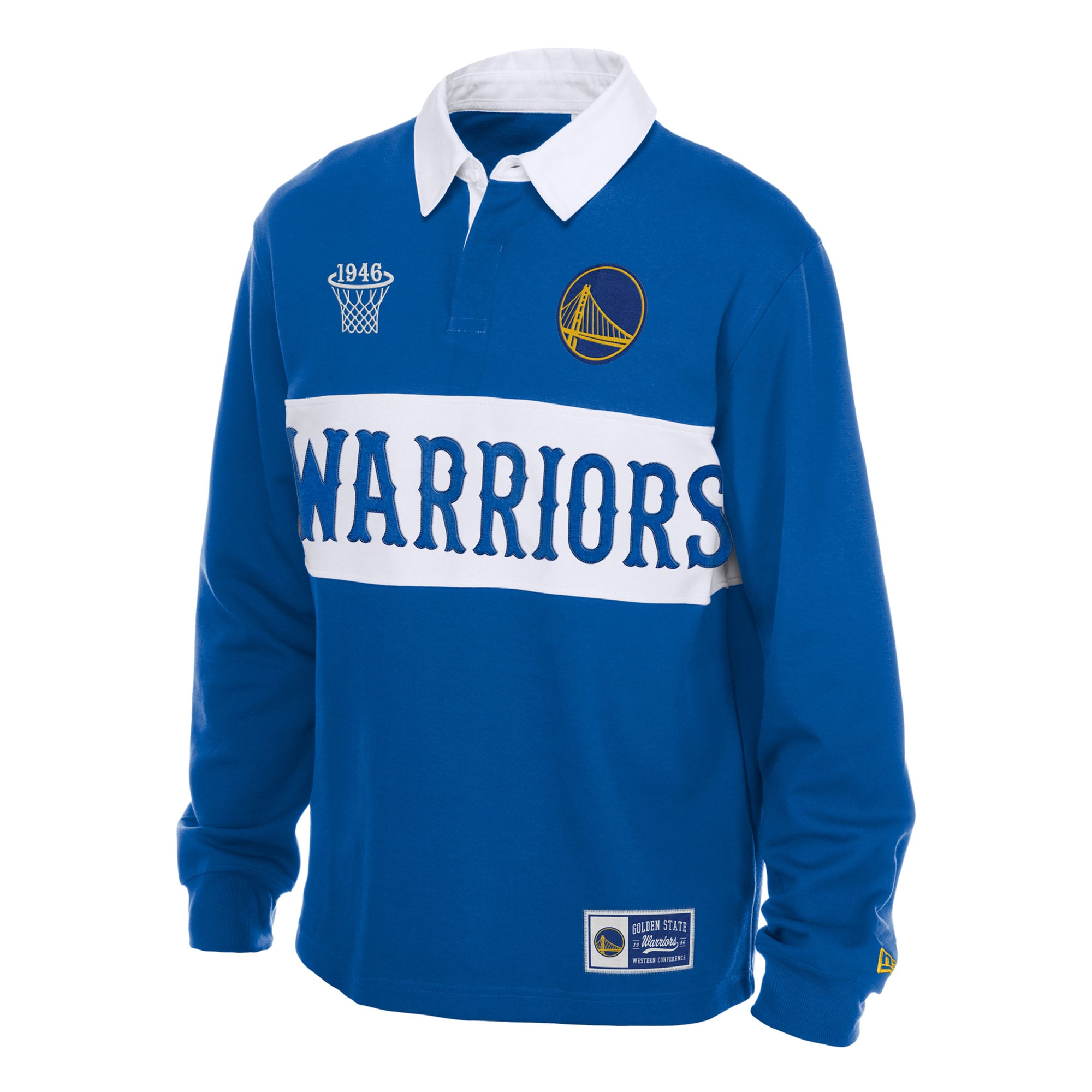Polo de rugby à manches longues New Era Royal Golden State Warriors pour homme