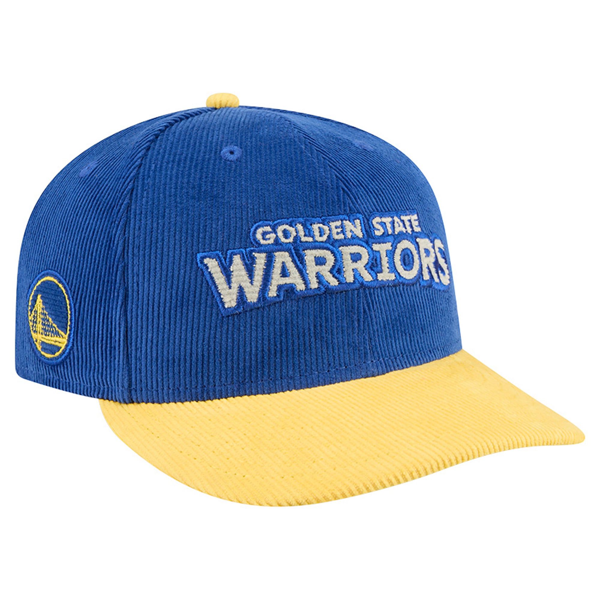 Casquette snapback New Era 9FIFTY en velours côtelé bleu royal/or Golden State Warriors pour homme