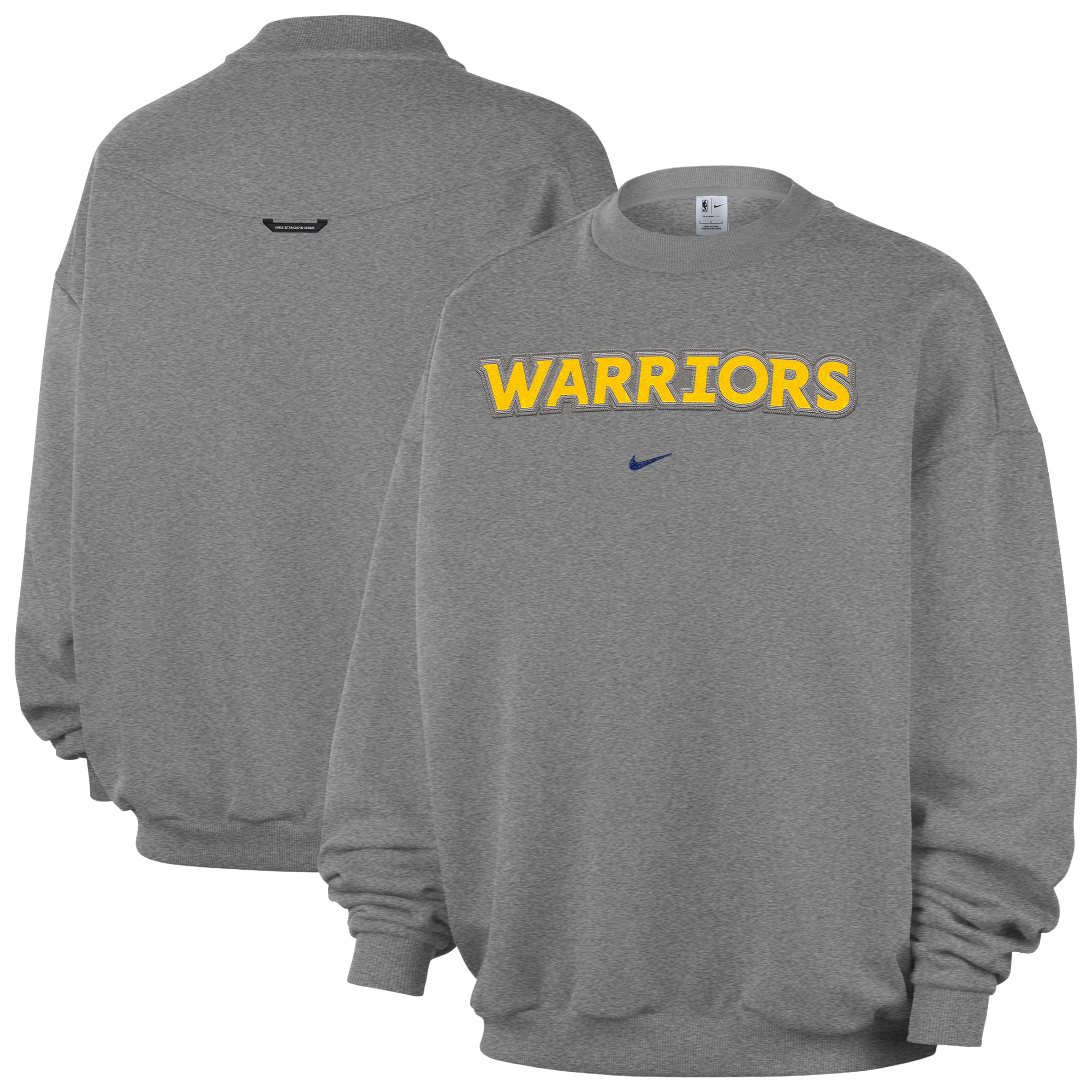 Men's Nike Dark Heather Gray Golden State Warriors Standard Issue Wordmark Fleece Crewneck Sweatshirt