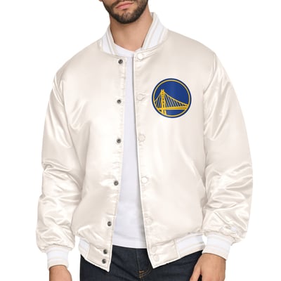 Golden State Warriors Starter Double Team Satin Varsity Full-Snap Jacket - Cream