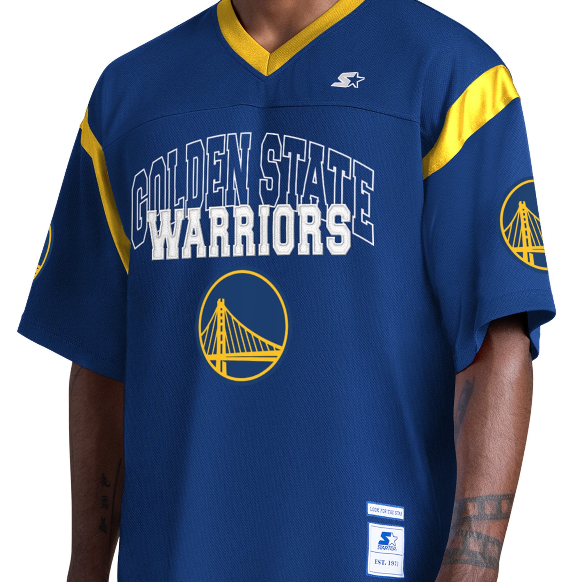 T-shirt à col en V bleu roi pour homme, modèle Starter Golden State Warriors Game Day
