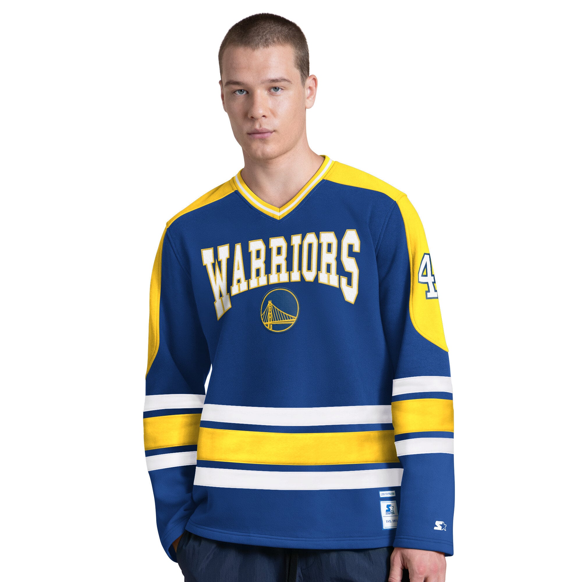 T-shirt à manches longues et col en V Starter Royal Golden State Warriors pour homme