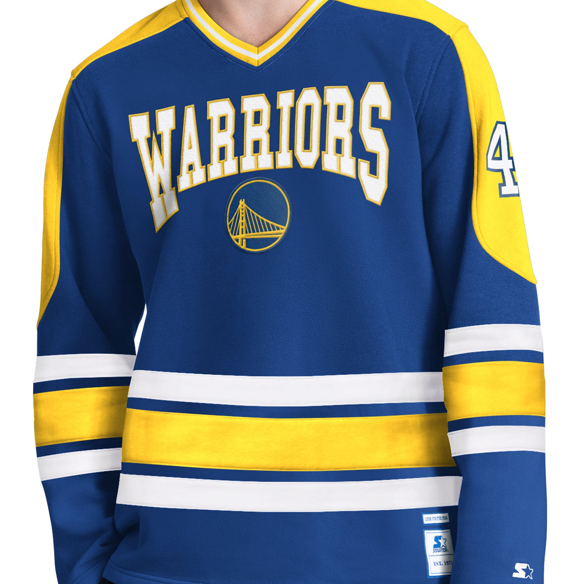 T-shirt à manches longues et col en V Starter Royal Golden State Warriors pour homme