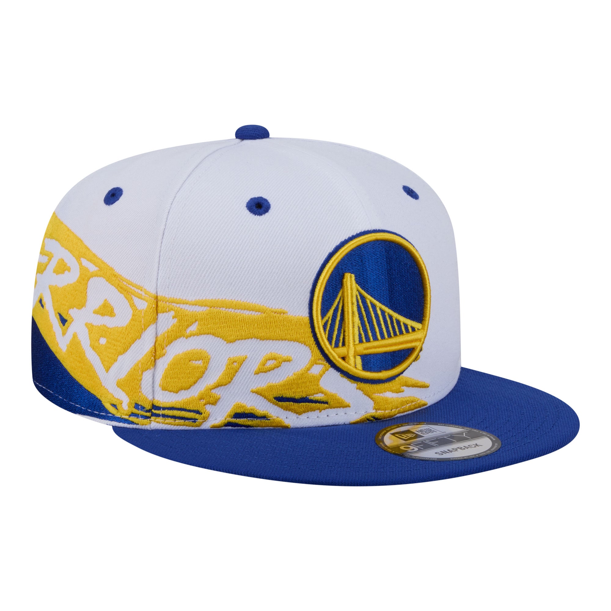 Men's Golden State Warriors New Era White/Royal Swept 9FIFTY Snapback Hat