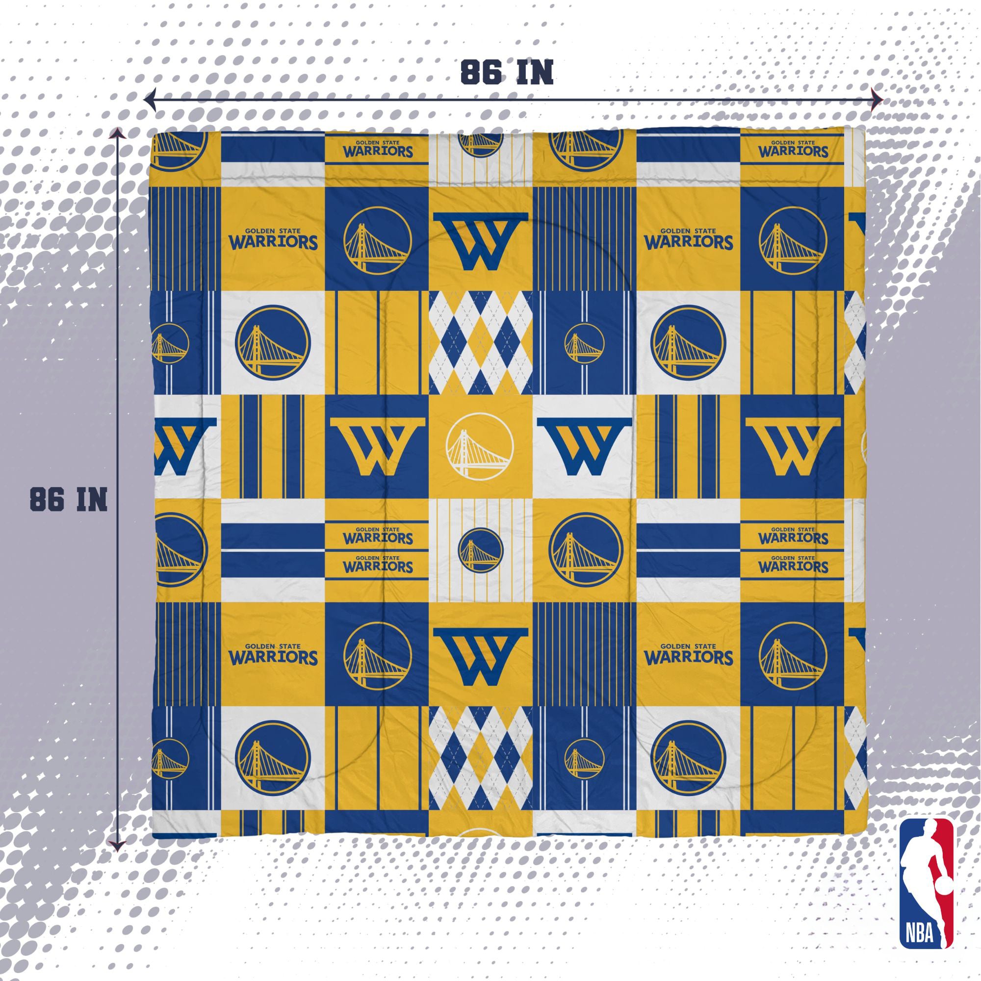 Ensemble de literie trois pièces à carreaux patchwork Pegasus Golden State Warriors (grand lit/queen)
