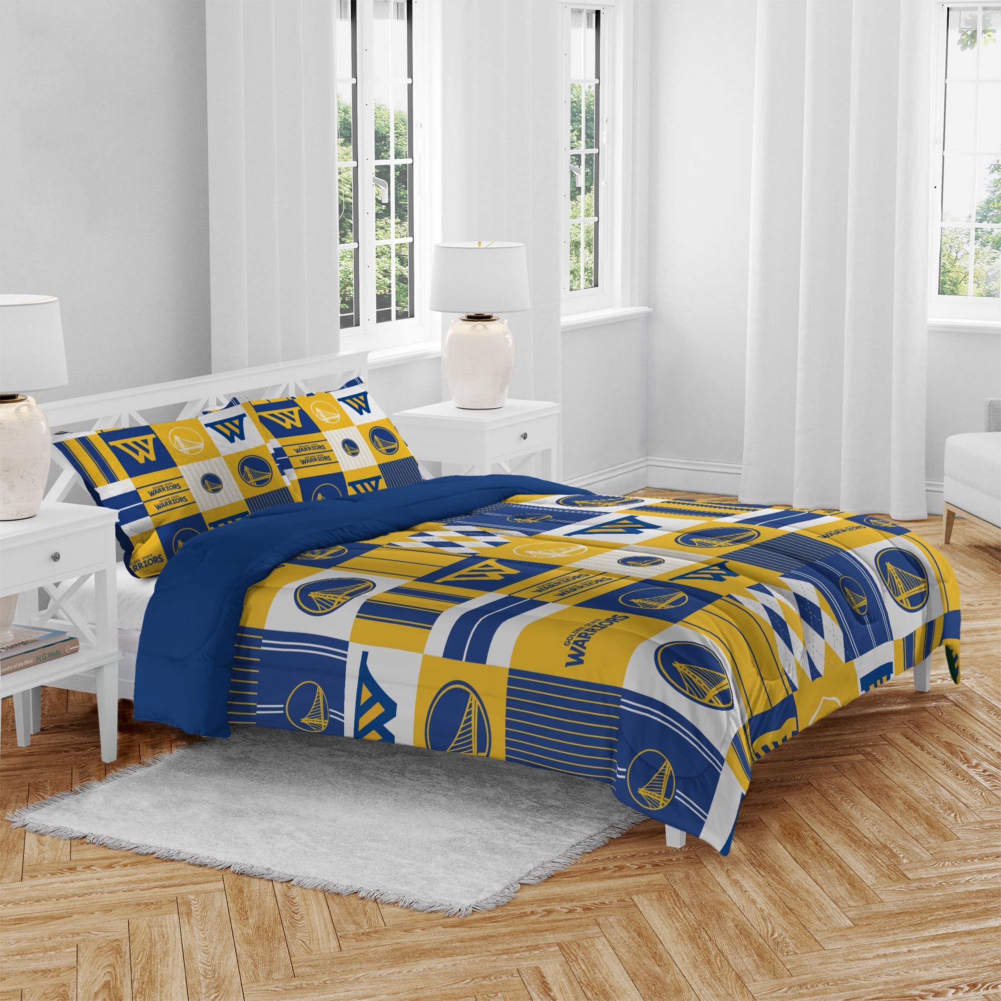 Ensemble de literie trois pièces à carreaux patchwork Pegasus Golden State Warriors (grand lit/queen)