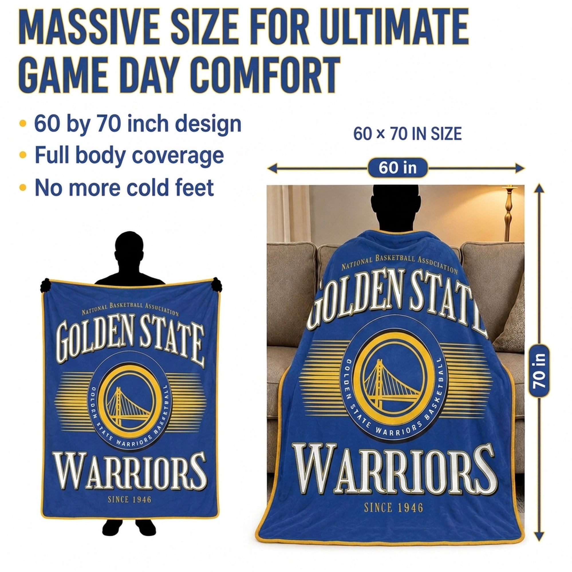 Couverture ultra douce Pegasus Golden State Warriors Spotlight Arch 60" x 70"
