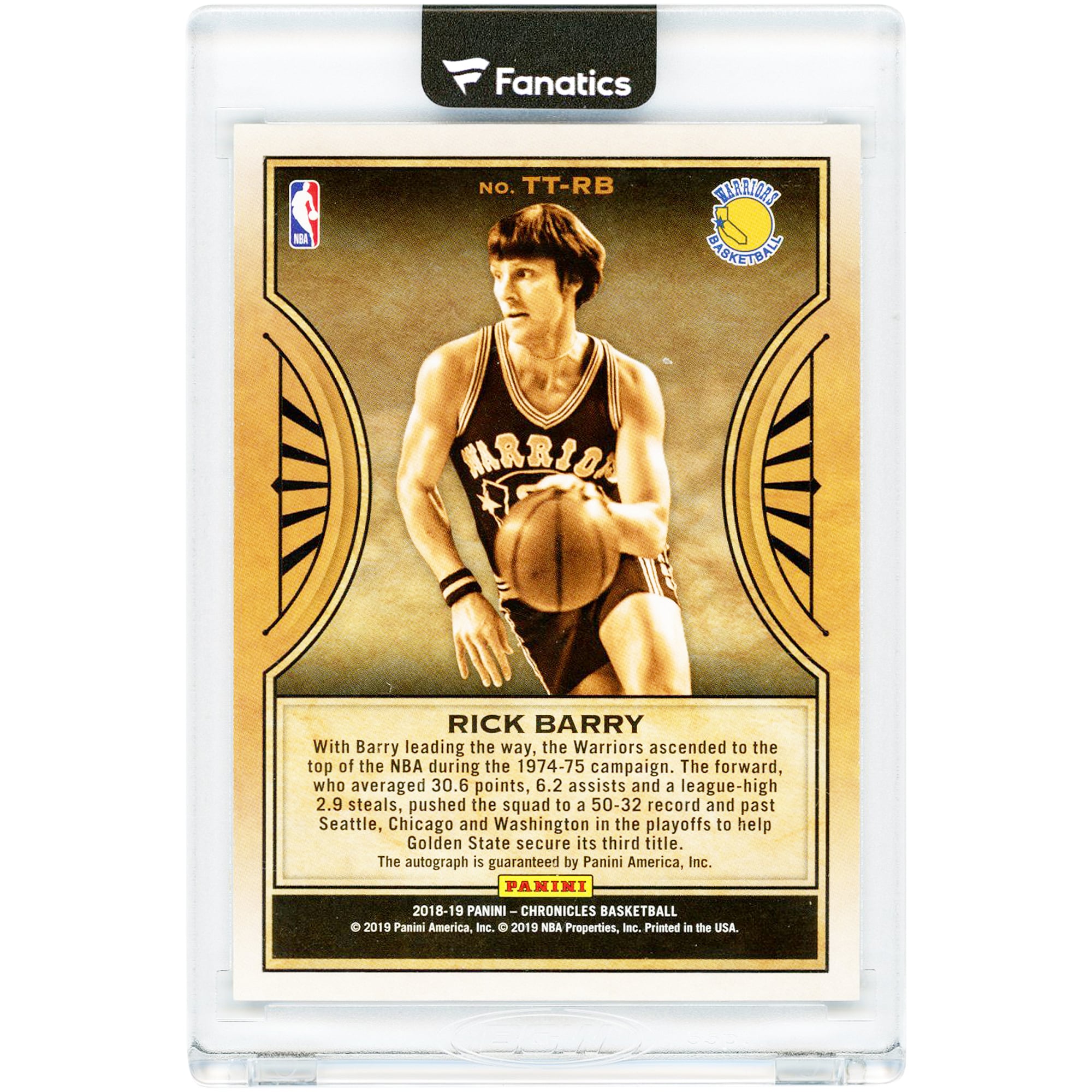 Rick Barry Golden State Warriors Autographed 2018-19 Panini Chronicles Timeless Treasures Timeless Ink #TT-RB #34/49 Card