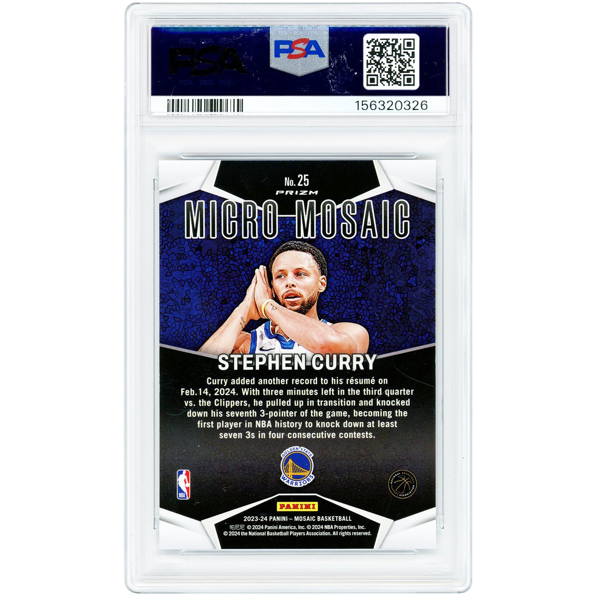Stephen Curry Golden State Warriors 2023-24 Panini Mosaic Micro Mosaic Case Hit #25 PSA Authenticated 10 Card