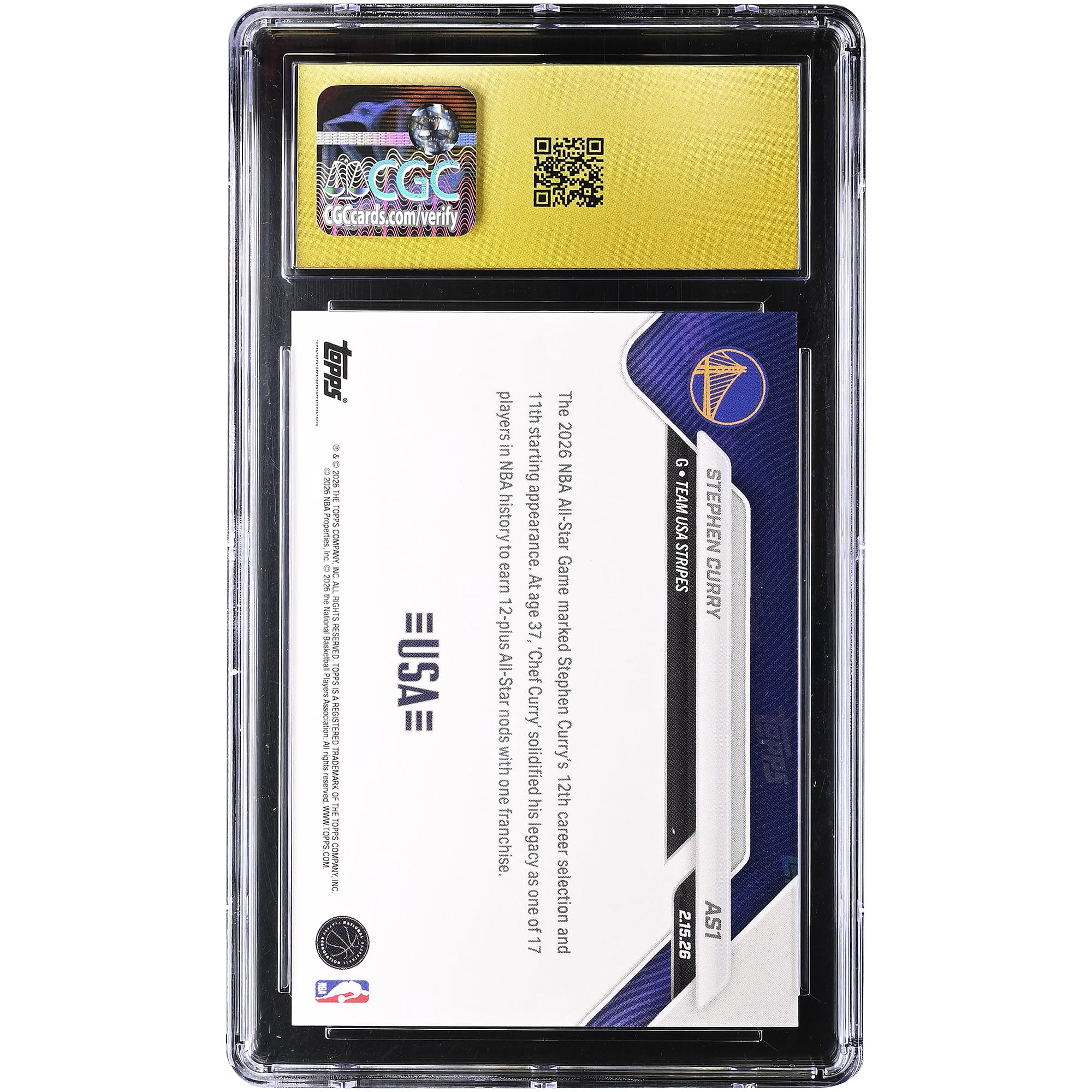 Stephen Curry Golden State Warriors 2025-26 Topps Now All-Star Game #AS1 CGC Authenticated PRISTINE 10 Card