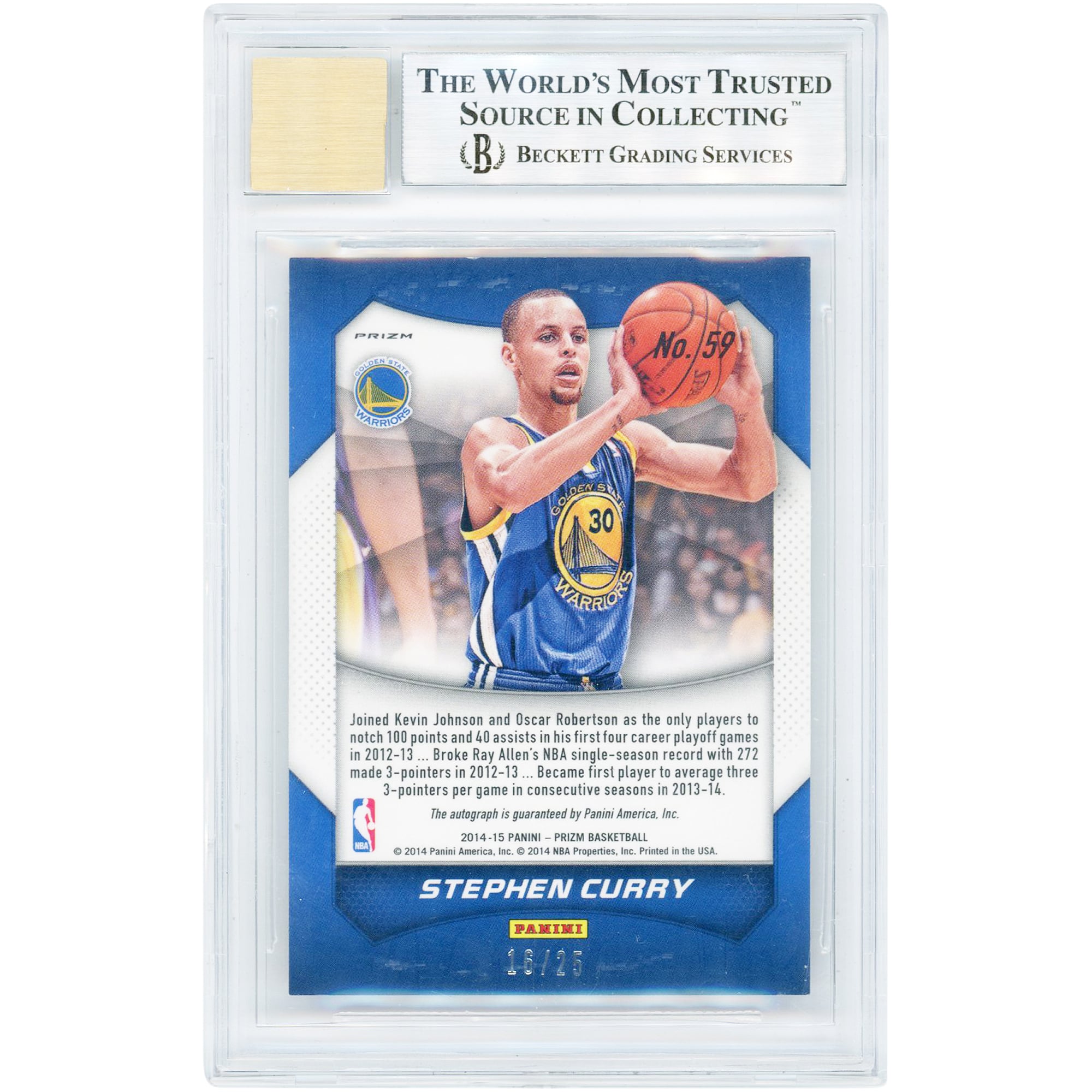 Stephen Curry Golden State Warriors Autographed 2014-15 Panini Prizm Red Pulsar Prizm #59 #16/25 BGS Authenticated 9/9 Card - 9.5,9,9,9.5 Subgrades