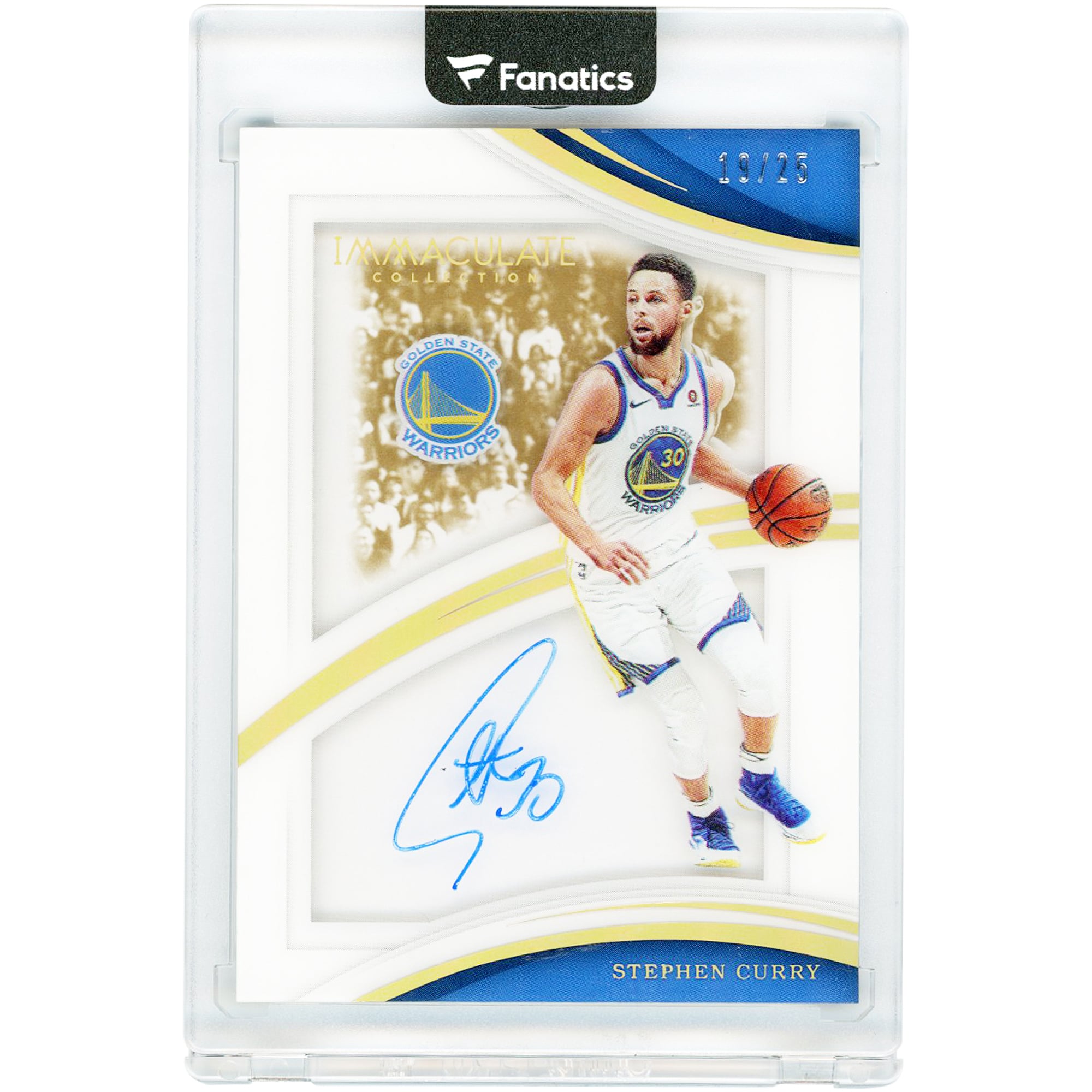 Carte autographiée Stephen Curry des Golden State Warriors, saison 2017-18, Panini Immaculate Collection Signature Shots #SS-SCY #19/25