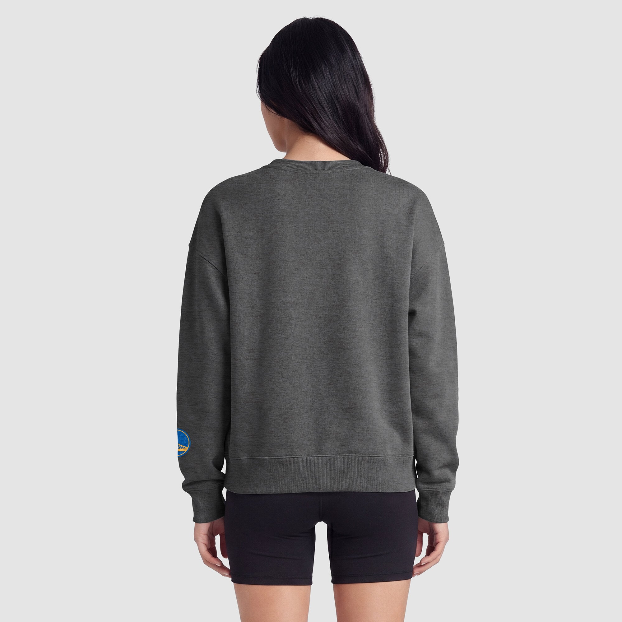 Sweat-shirt à col rond contrasté Champion pour femme, gris chiné, Golden State Warriors