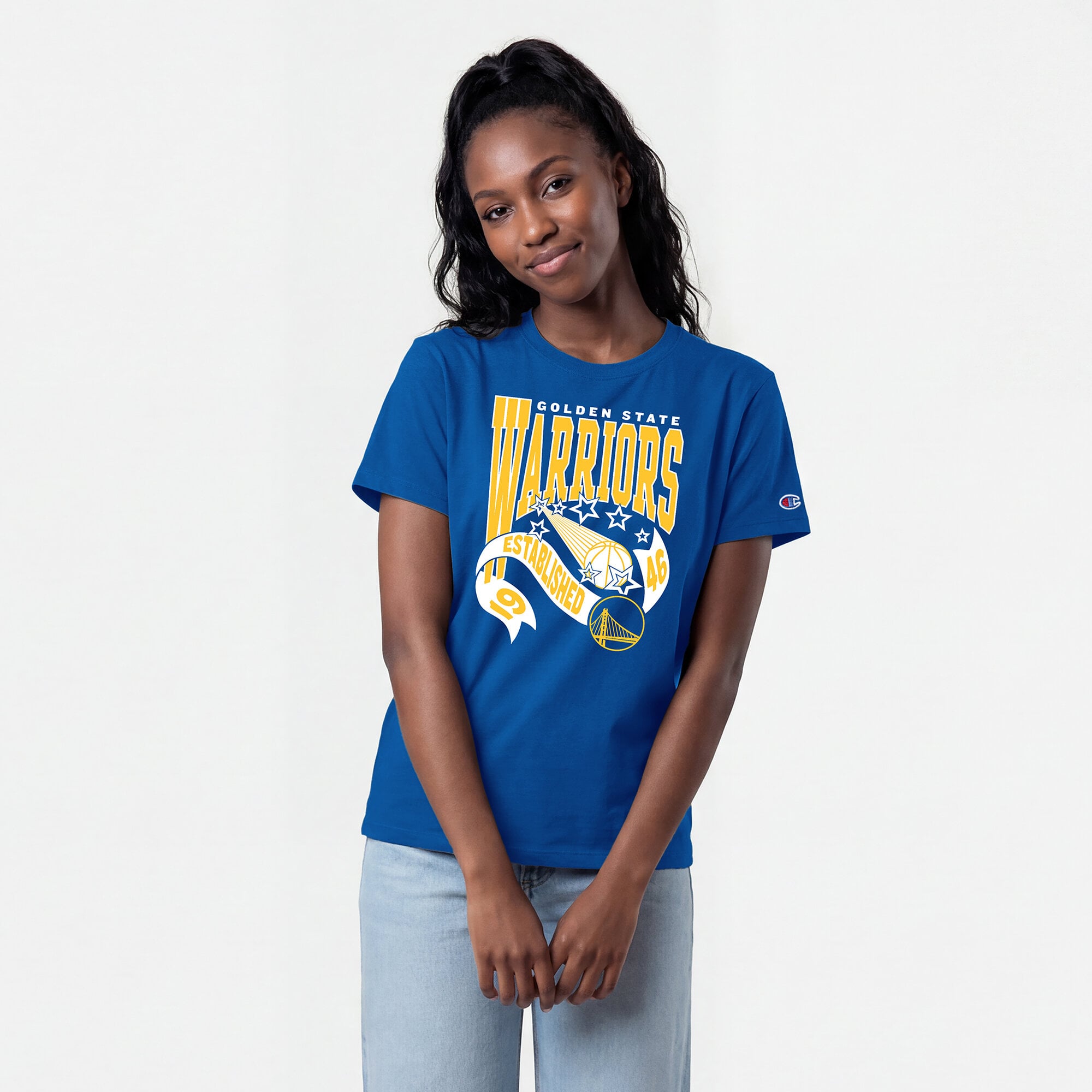 T-shirt féminin Champion Royal Golden State Warriors avec bannière
