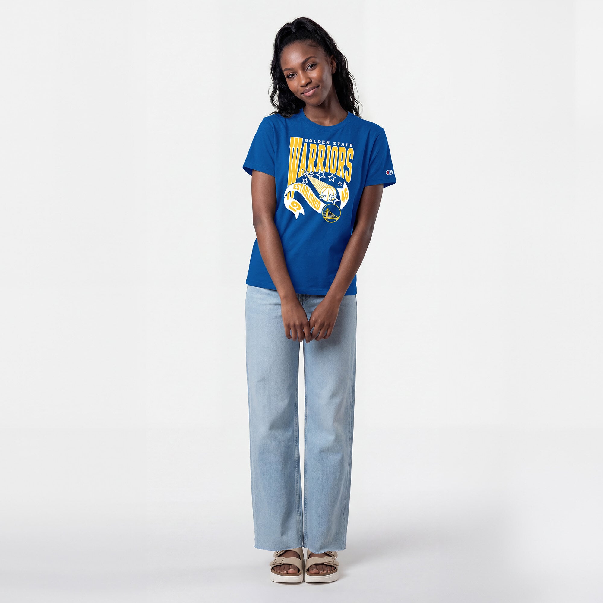 T-shirt féminin Champion Royal Golden State Warriors avec bannière