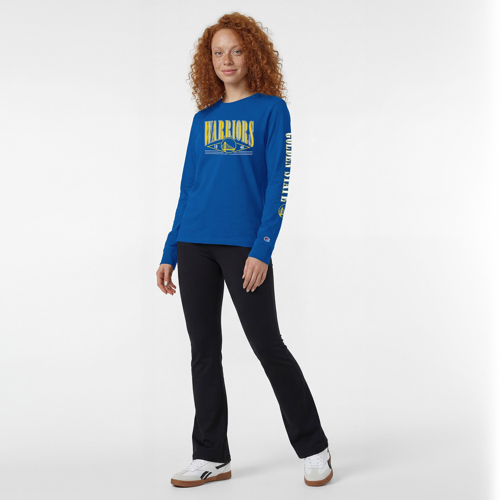 T-shirt à manches longues Champion Royal Golden State Warriors pour femmes