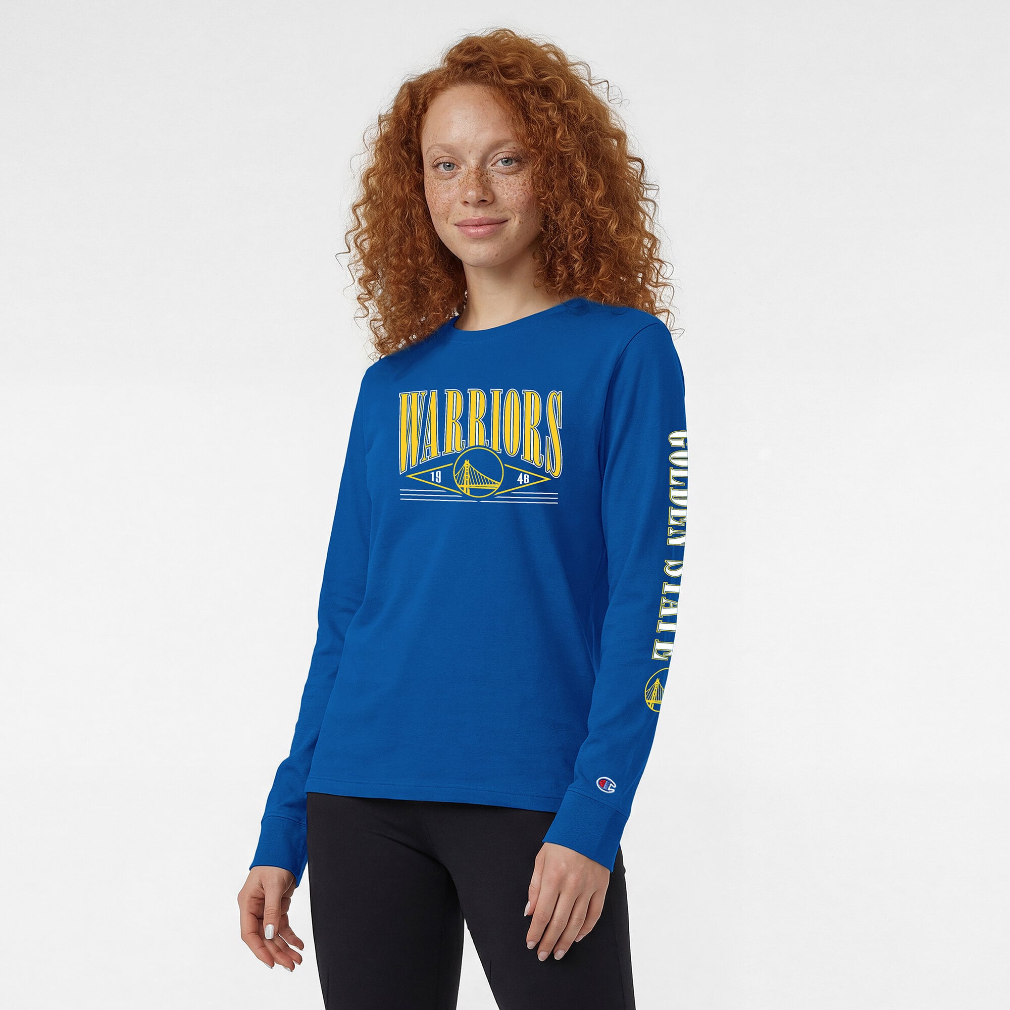 T-shirt à manches longues Champion Royal Golden State Warriors pour femmes