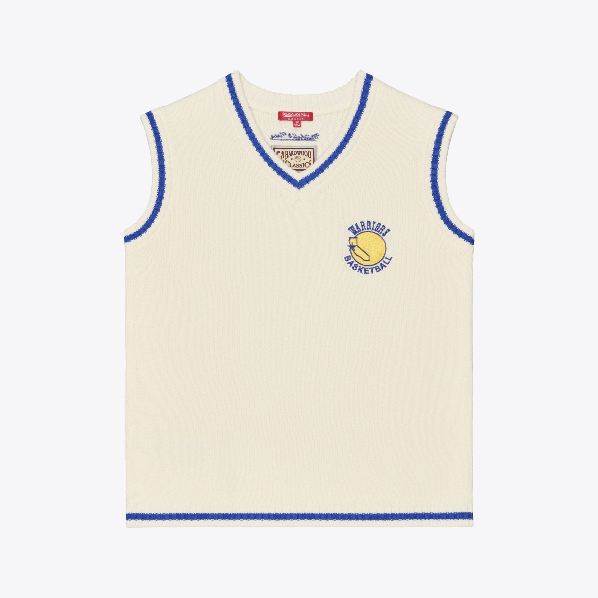 Women's Mitchell & Ness Cream Golden State Warriors Retro Roots V-Neck Sweater Vest